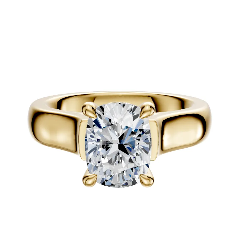 18K Yellow Gold 4 Prong Hidden Halo Cathedral Dome 4.0mm Engagement Ring sold by Promise By Effy