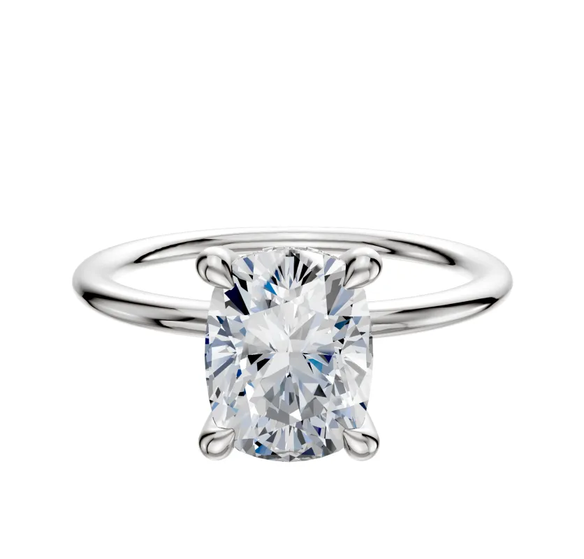 14K White Gold 4 Prong Hidden Halo Classic Dome 1.5mm Engagement Ring made by Promise By Effy