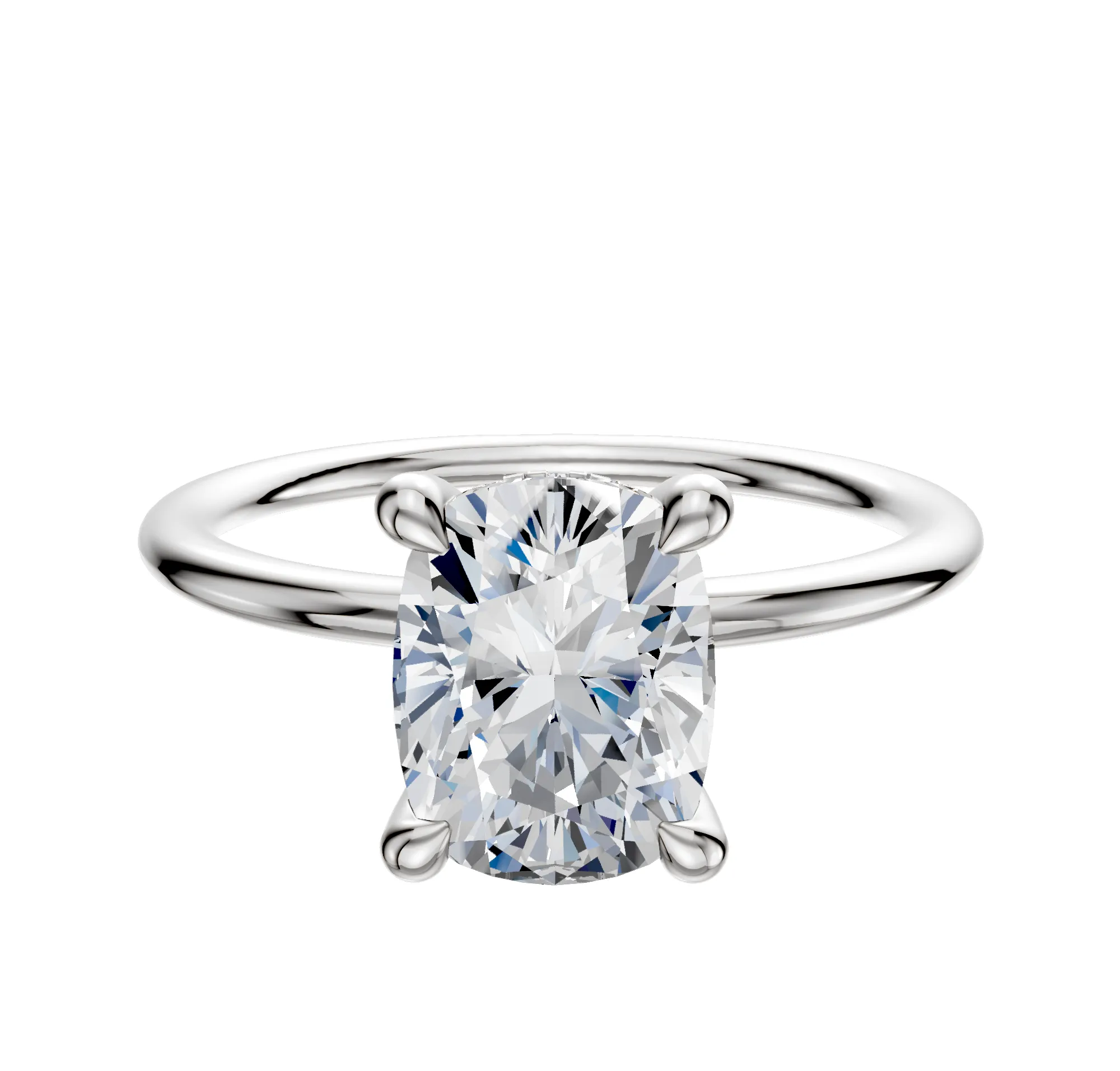 14K White Gold 4 Prong Hidden Halo Classic Dome 1.5mm Engagement Ring sold by Promise By Effy