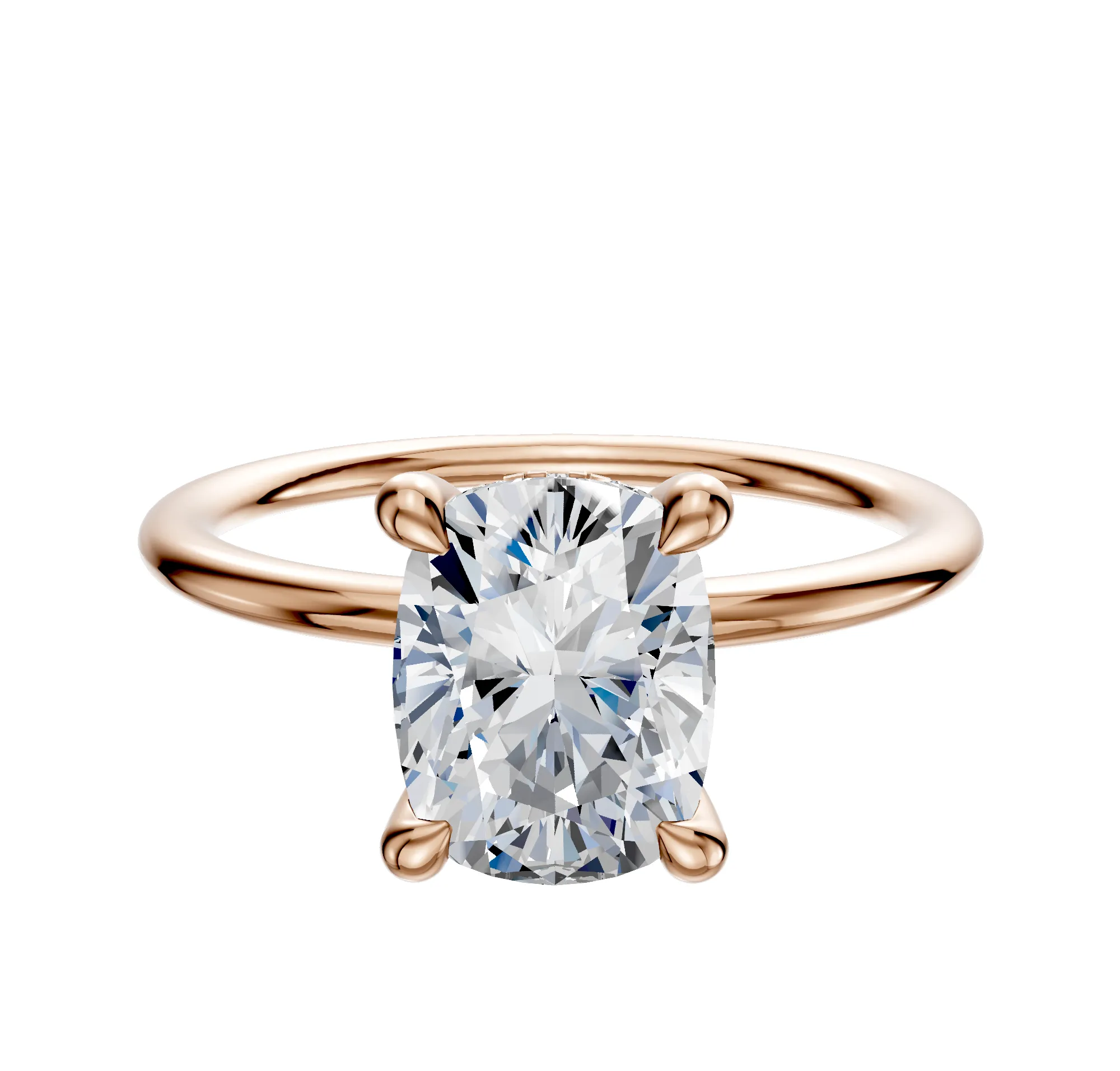 14K Rose Gold 4 Prong Hidden Halo Classic Dome 1.5mm Engagement Ring sold by Promise By Effy