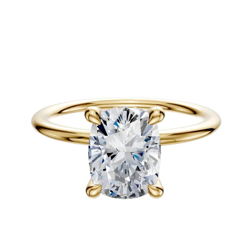 18K Yellow Gold 4 Prong Hidden Halo Classic Dome 1.5mm Engagement Ring sold by Promise By Effy
