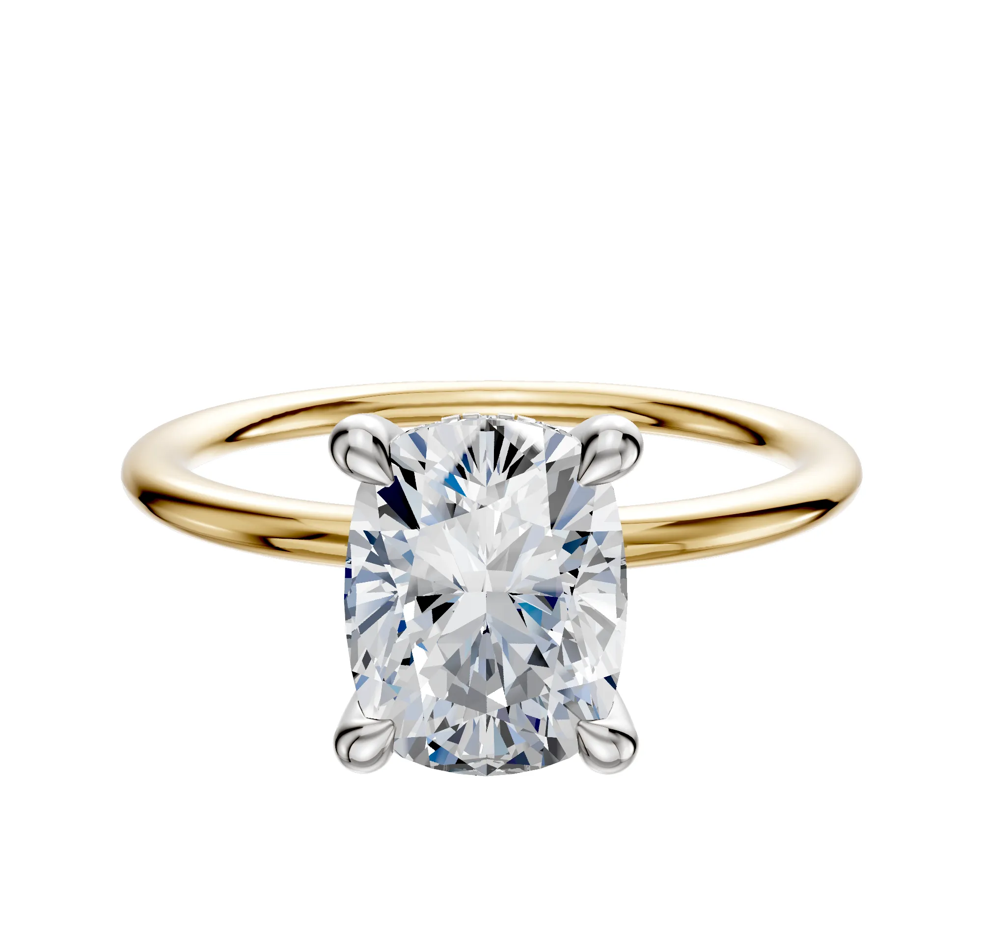 18K Two Tone 4 Prong Hidden Halo Classic Dome 1.5mm Engagement Ring sold by Promise By Effy
