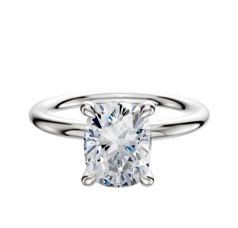 14K White Gold 4 Prong Hidden Halo Classic Dome 2.0mm Engagement Ring sold by Promise By Effy