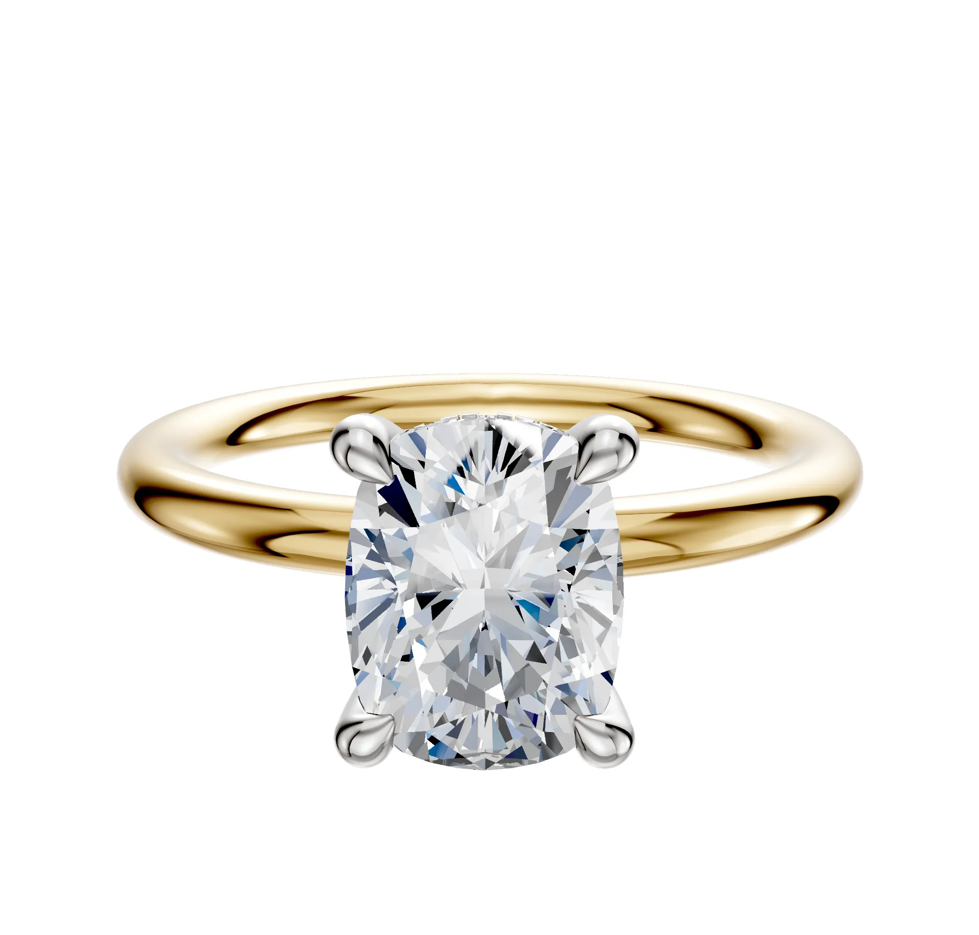 14K Two Tone 4 Prong Hidden Halo Classic Dome 2.0mm Engagement Ring sold by Promise By Effy