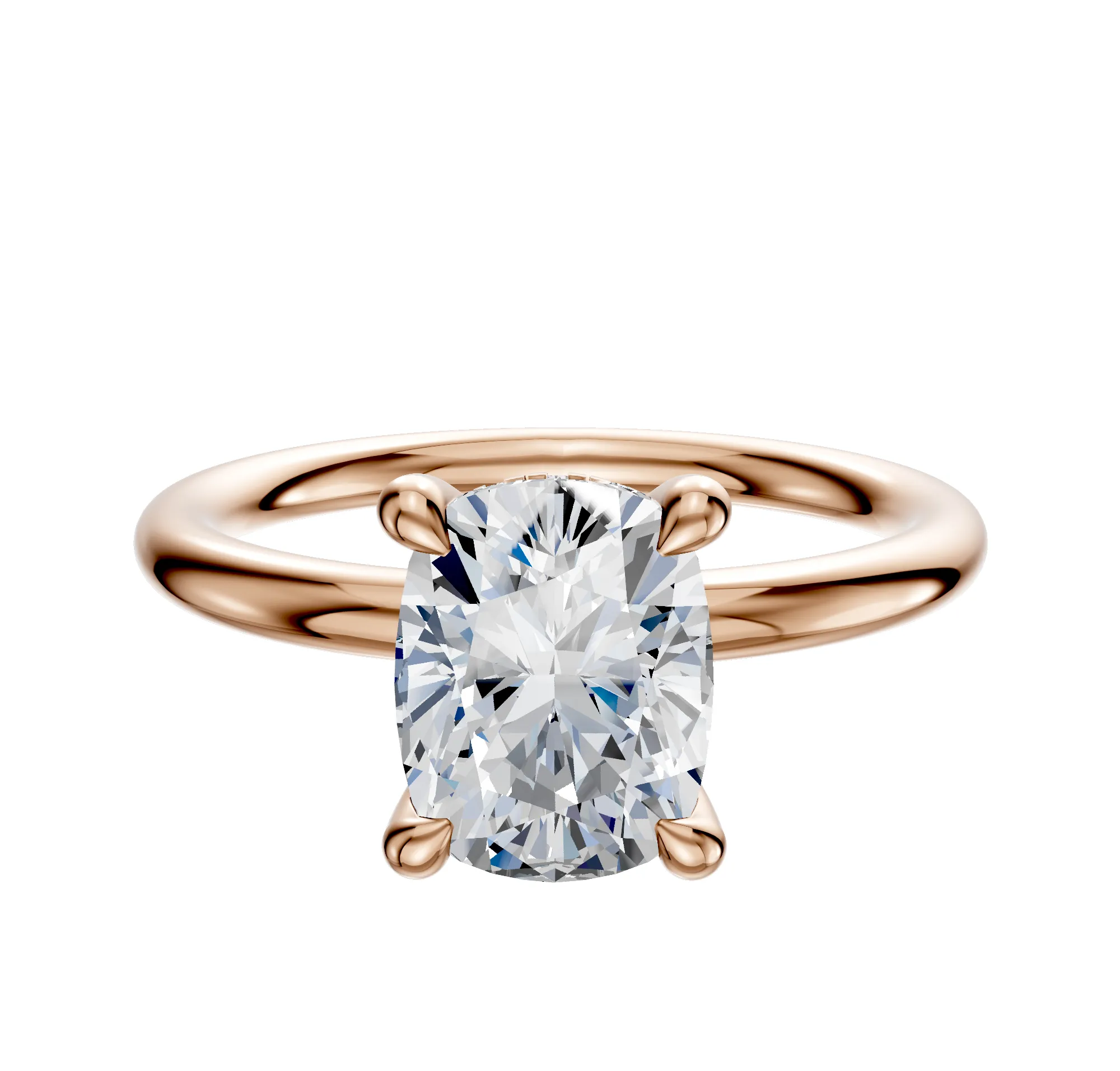 18K Rose Gold 4 Prong Hidden Halo Classic Dome 2.0mm Engagement Ring sold by Promise By Effy