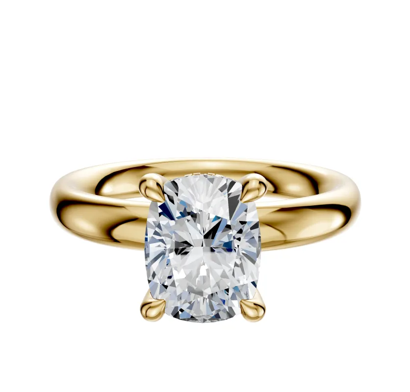 14K Yellow Gold 4 Prong Hidden Halo Classic Dome 3.0mm Engagement Ring sold by Promise By Effy