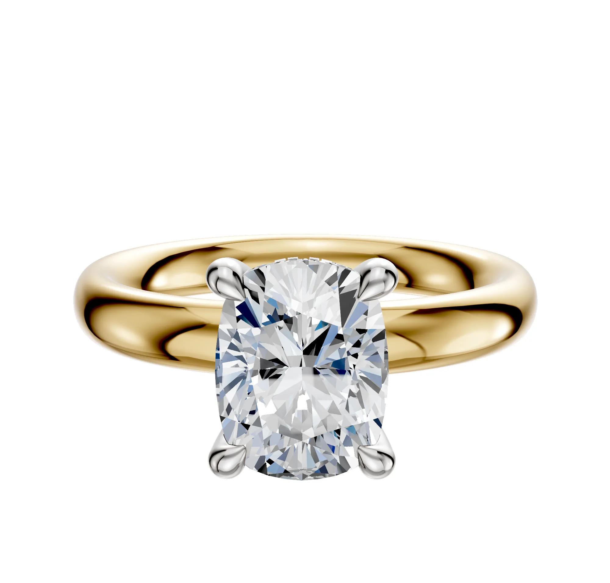 18K Two Tone 4 Prong Hidden Halo Classic Dome 3.0mm Engagement Ring sold by Promise By Effy