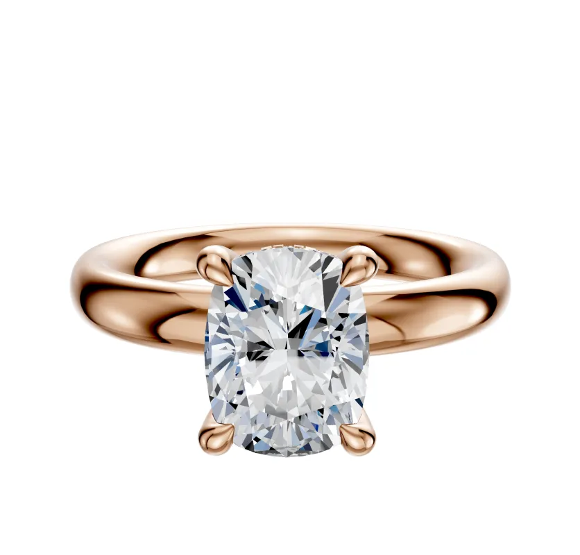 18K Rose Gold 4 Prong Hidden Halo Classic Dome 3.0mm Engagement Ring sold by Promise By Effy