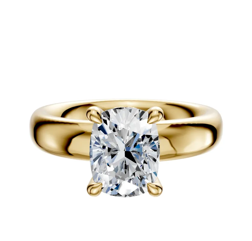 14K Yellow Gold 4 Prong Hidden Halo Classic Dome 4.0mm Engagement Ring sold by Promise By Effy