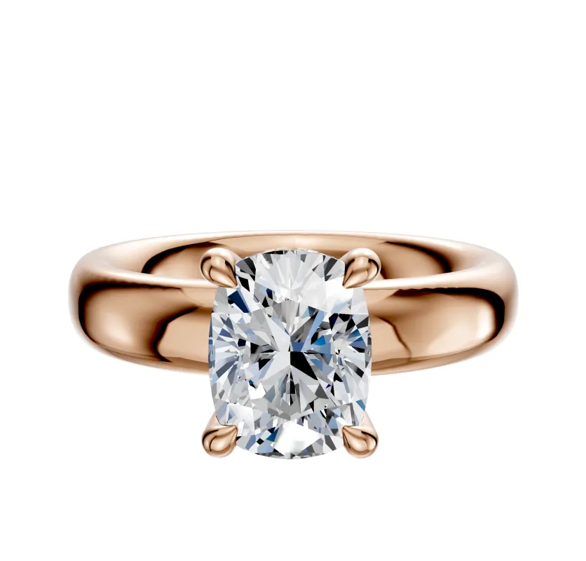 18K Rose Gold 4 Prong Hidden Halo Classic Dome 4.0mm Engagement Ring sold by Promise By Effy