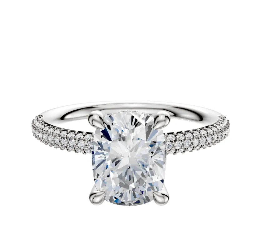 14K White Gold 4 Prong Hidden Halo Classic Dome 3-Row-Pave 2.0mm Engagement Ring sold by Promise By Effy
