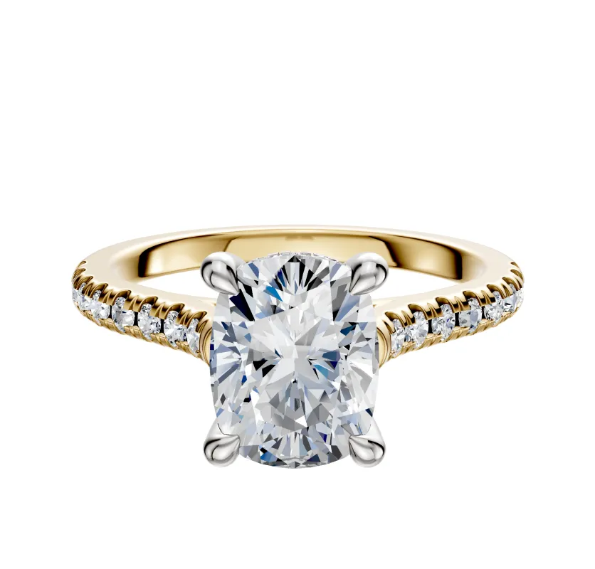 18K Two Tone 4 Prong Hidden Halo Cathedral Dome 1-Row-Pave 2.5mm Engagement Ring sold by Promise By Effy