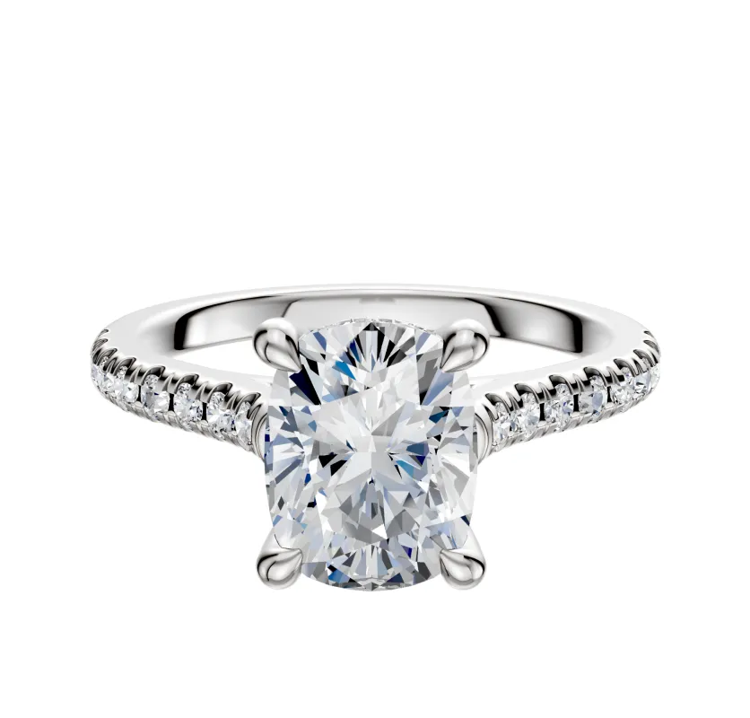 Platinum 4 Prong Hidden Halo Cathedral Dome 1-Row-Pave 2.5mm Engagement Ring sold by Promise By Effy