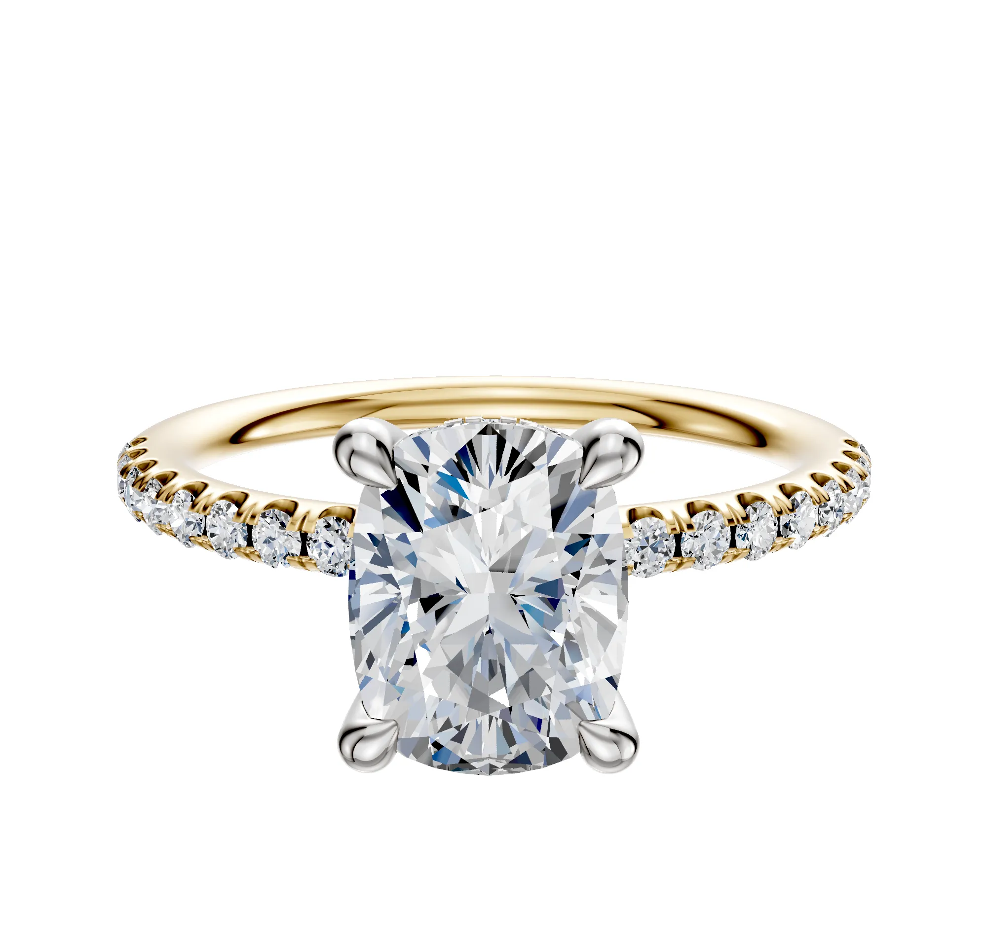 14K Two Tone 4 Prong Hidden Halo Classic Dome 1-Row-Pave 2.5mm Engagement Ring sold by Promise By Effy