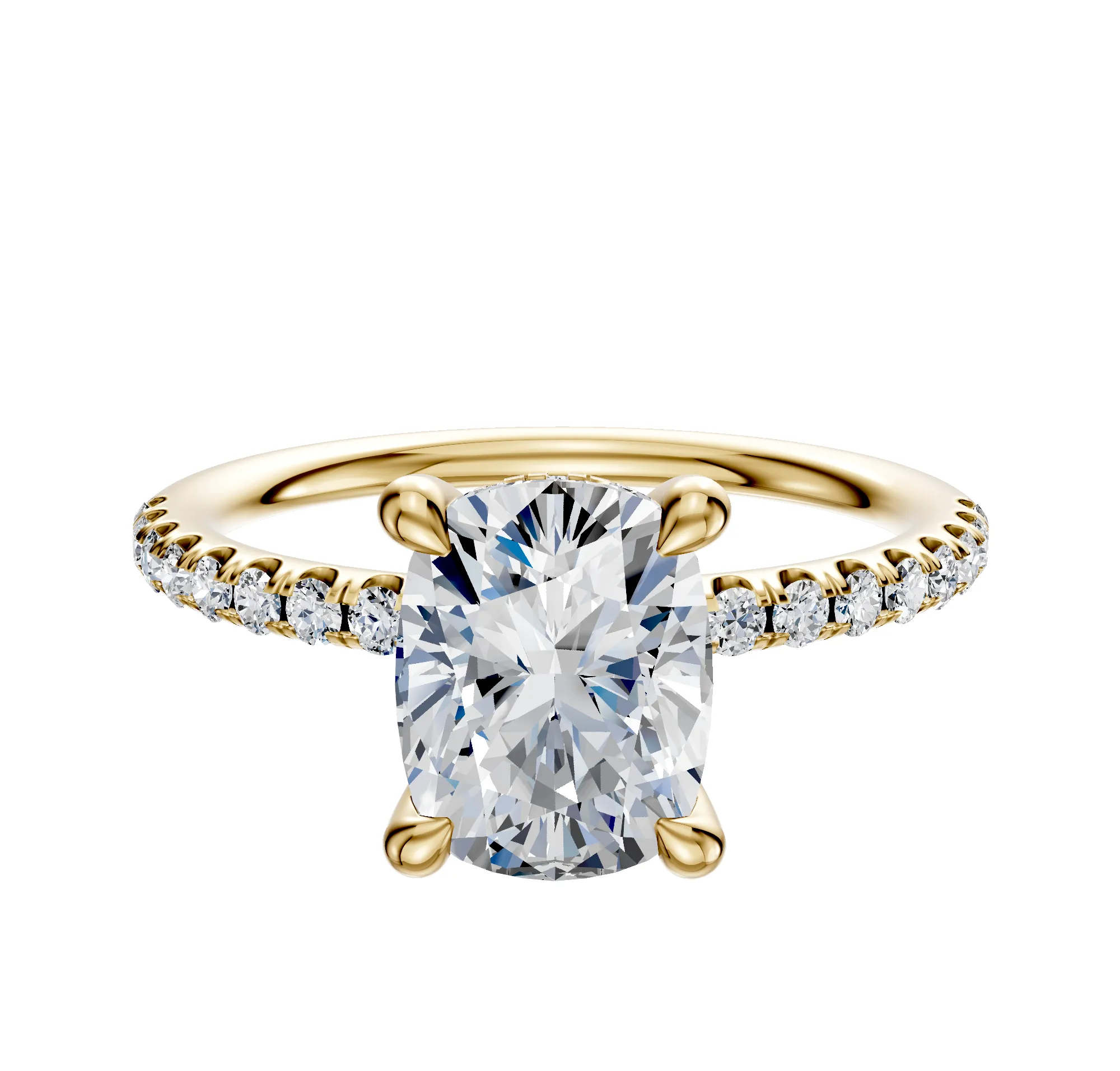 14K Yellow Gold 4 Prong Hidden Halo Classic Dome 1-Row-Pave 2.5mm Engagement Ring sold by Promise By Effy