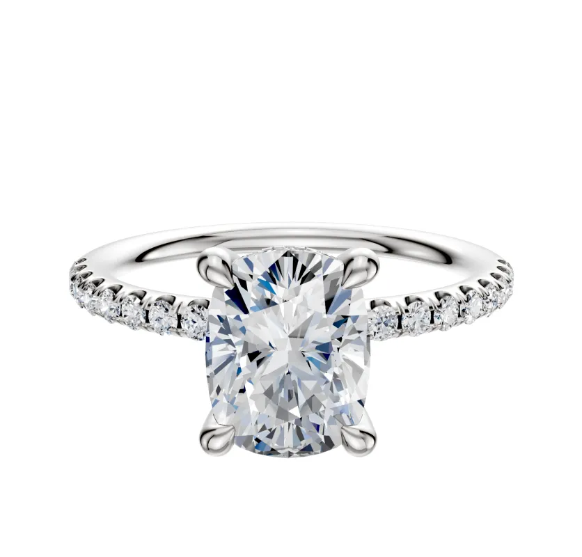 Platinum 4 Prong Hidden Halo Classic Dome 1-Row-Pave 2.5mm Engagement Ring sold by Promise By Effy