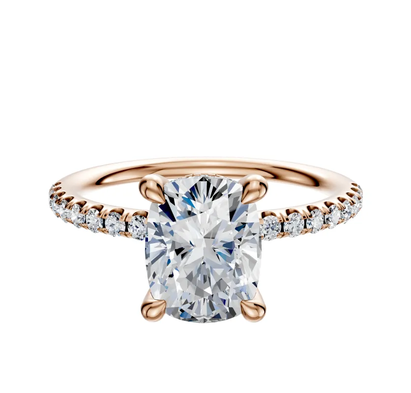 18K Rose Gold 4 Prong Hidden Halo Classic Dome 1-Row-Pave 2.5mm Engagement Ring sold by Promise By Effy