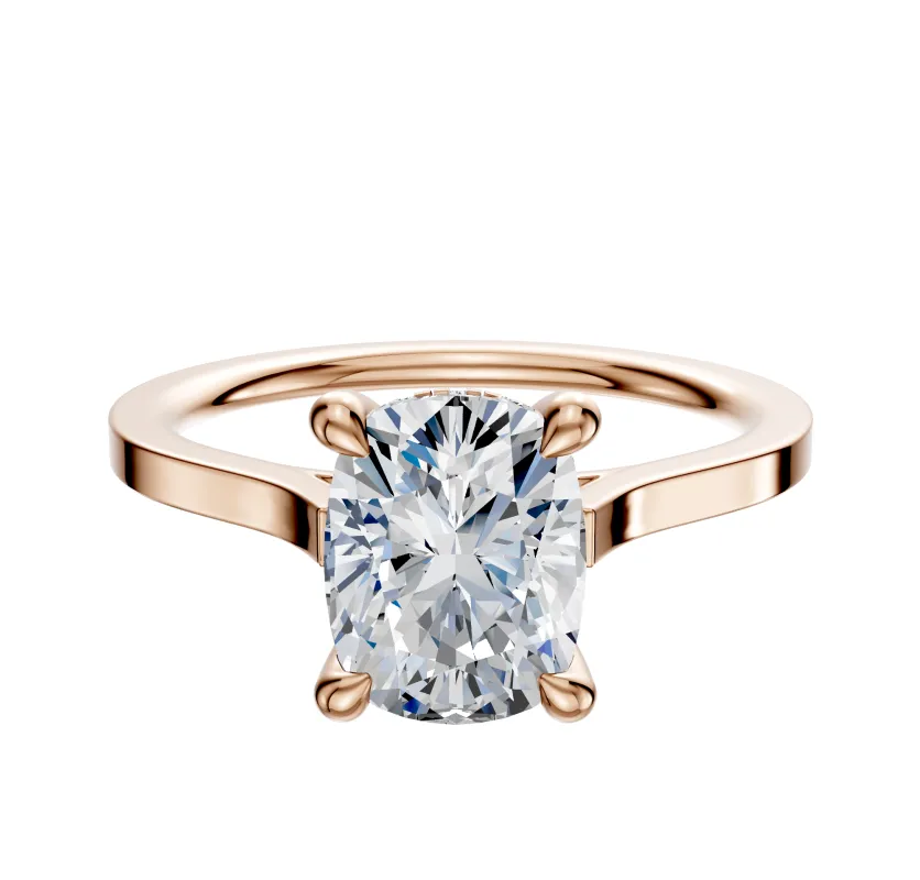 14K Rose Gold 4 Prong Hidden Halo Cathedral Flat 1.5mm Engagement Ring sold by Promise By Effy
