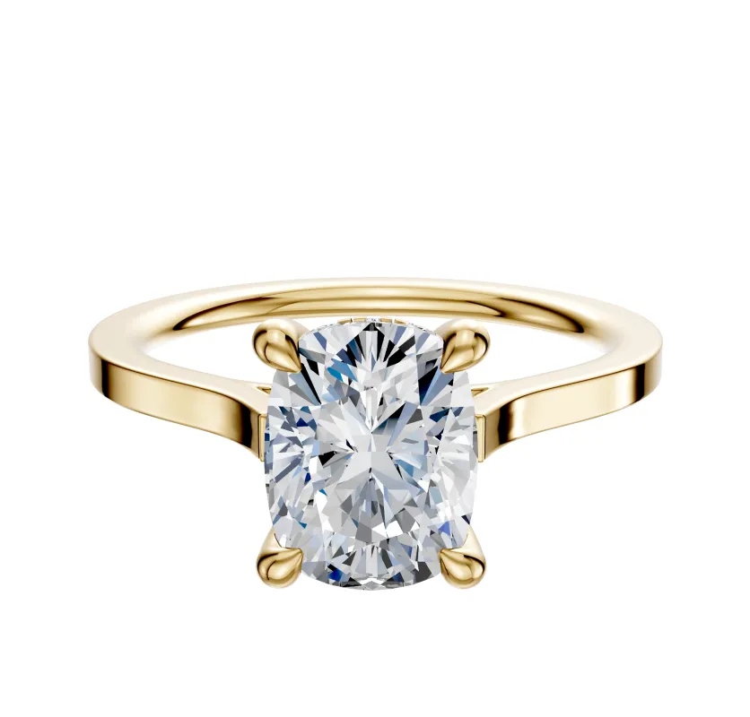 18K Yellow Gold 4 Prong Hidden Halo Cathedral Flat 1.5mm Engagement Ring sold by Promise By Effy