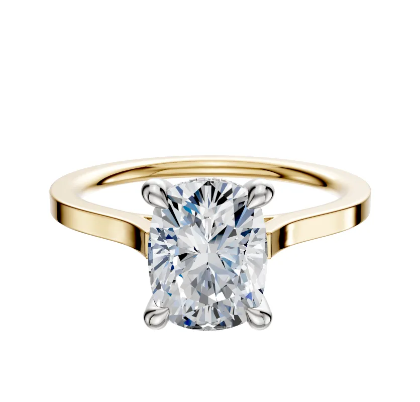 18K Two Tone 4 Prong Hidden Halo Cathedral Flat 1.5mm Engagement Ring sold by Promise By Effy