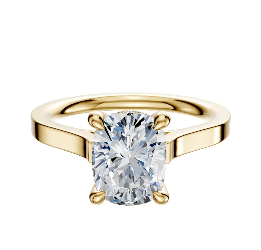 14K Yellow Gold 4 Prong Hidden Halo Cathedral Flat 2.0mm Engagement Ring sold by Promise By Effy