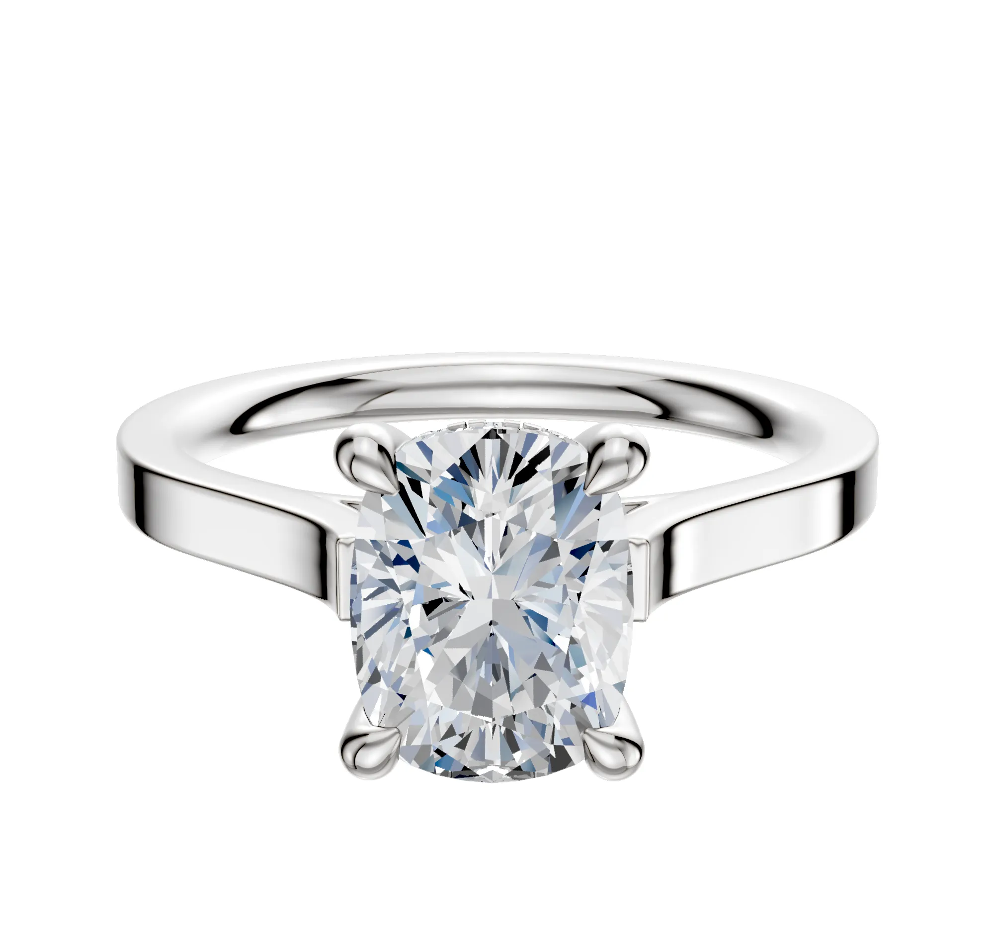 18K White Gold 4 Prong Hidden Halo Cathedral Flat 2.0mm Engagement Ring sold by Promise By Effy