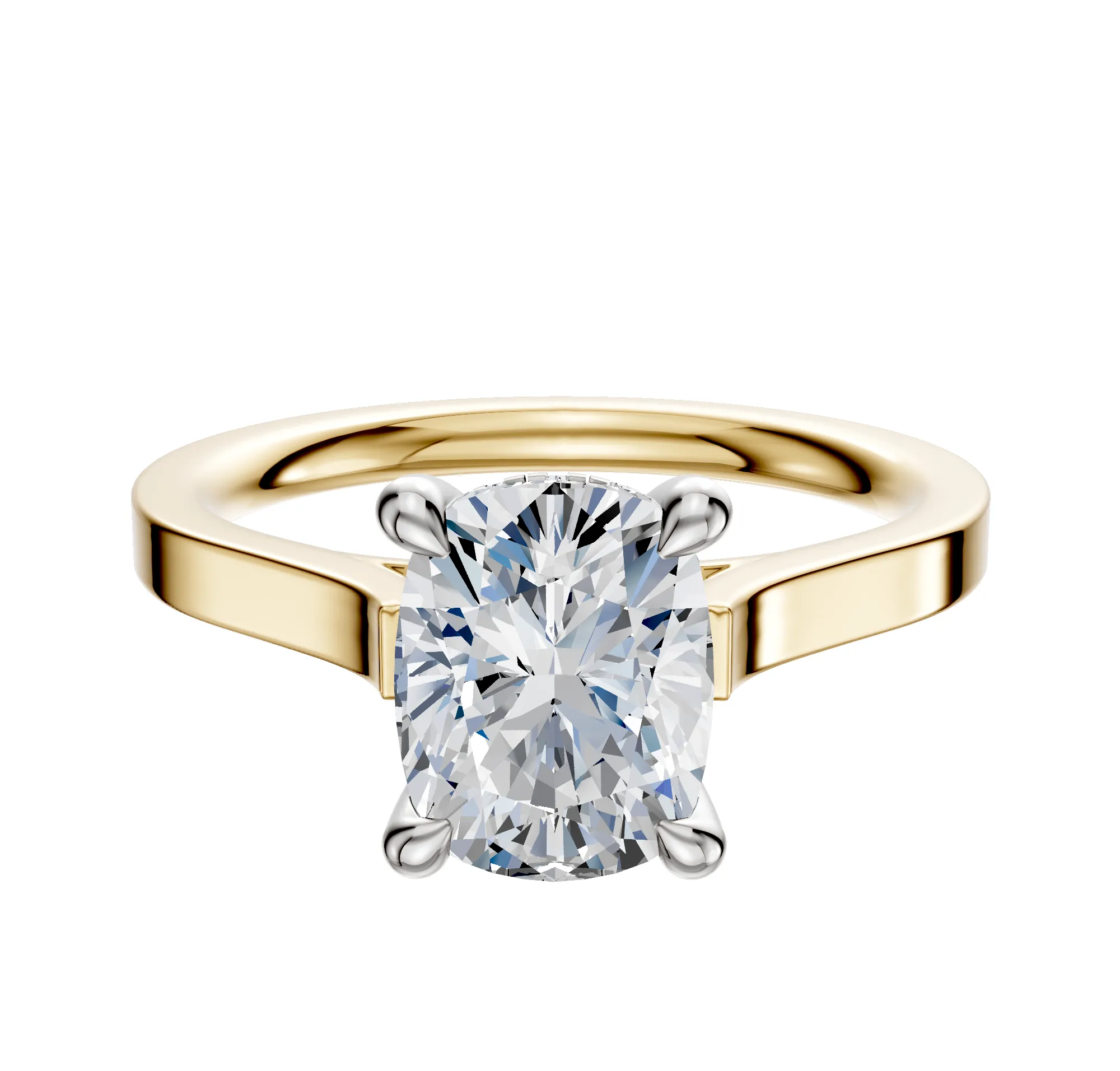 14K Two Tone 4 Prong Hidden Halo Cathedral Flat 2.0mm Engagement Ring sold by Promise By Effy