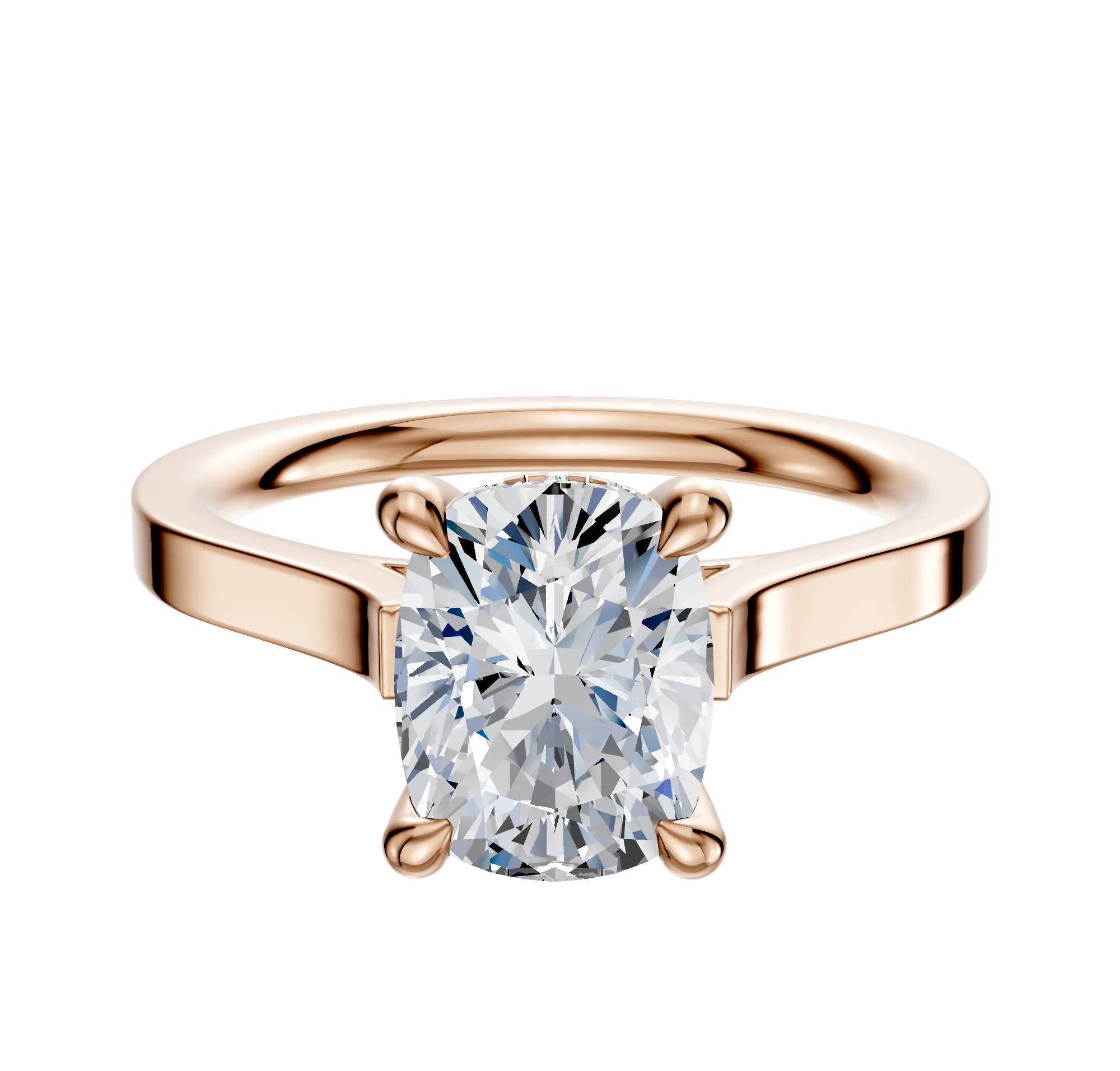 14K Rose Gold 4 Prong Hidden Halo Cathedral Flat 2.0mm Engagement Ring sold by Promise By Effy