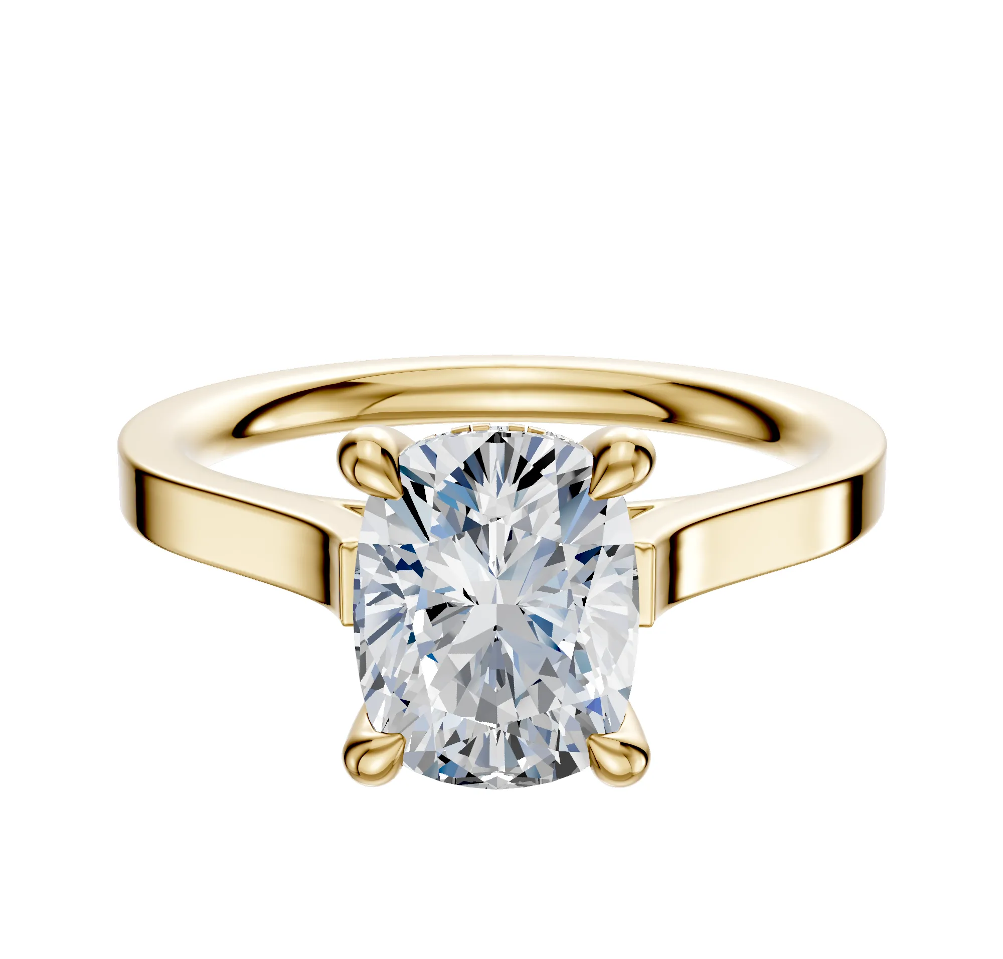 18K Yellow Gold 4 Prong Hidden Halo Cathedral Flat 2.0mm Engagement Ring sold by Promise By Effy