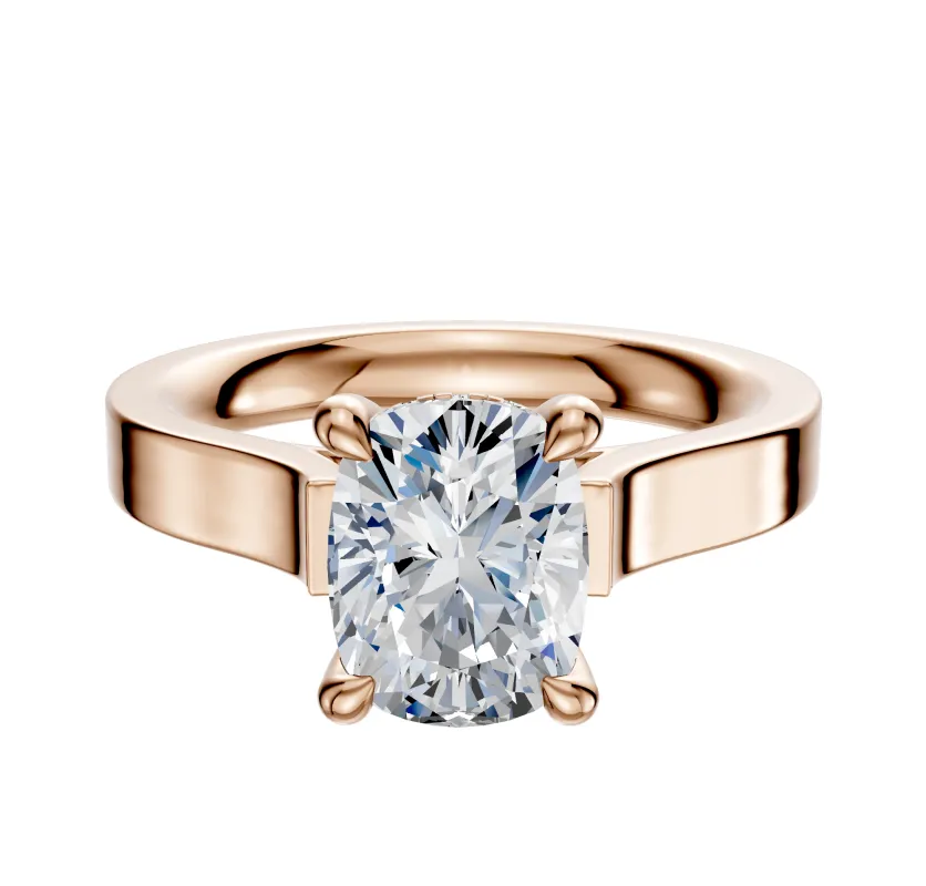 18K Rose Gold 4 Prong Hidden Halo Cathedral Flat 3.0mm Engagement Ring sold by Promise By Effy