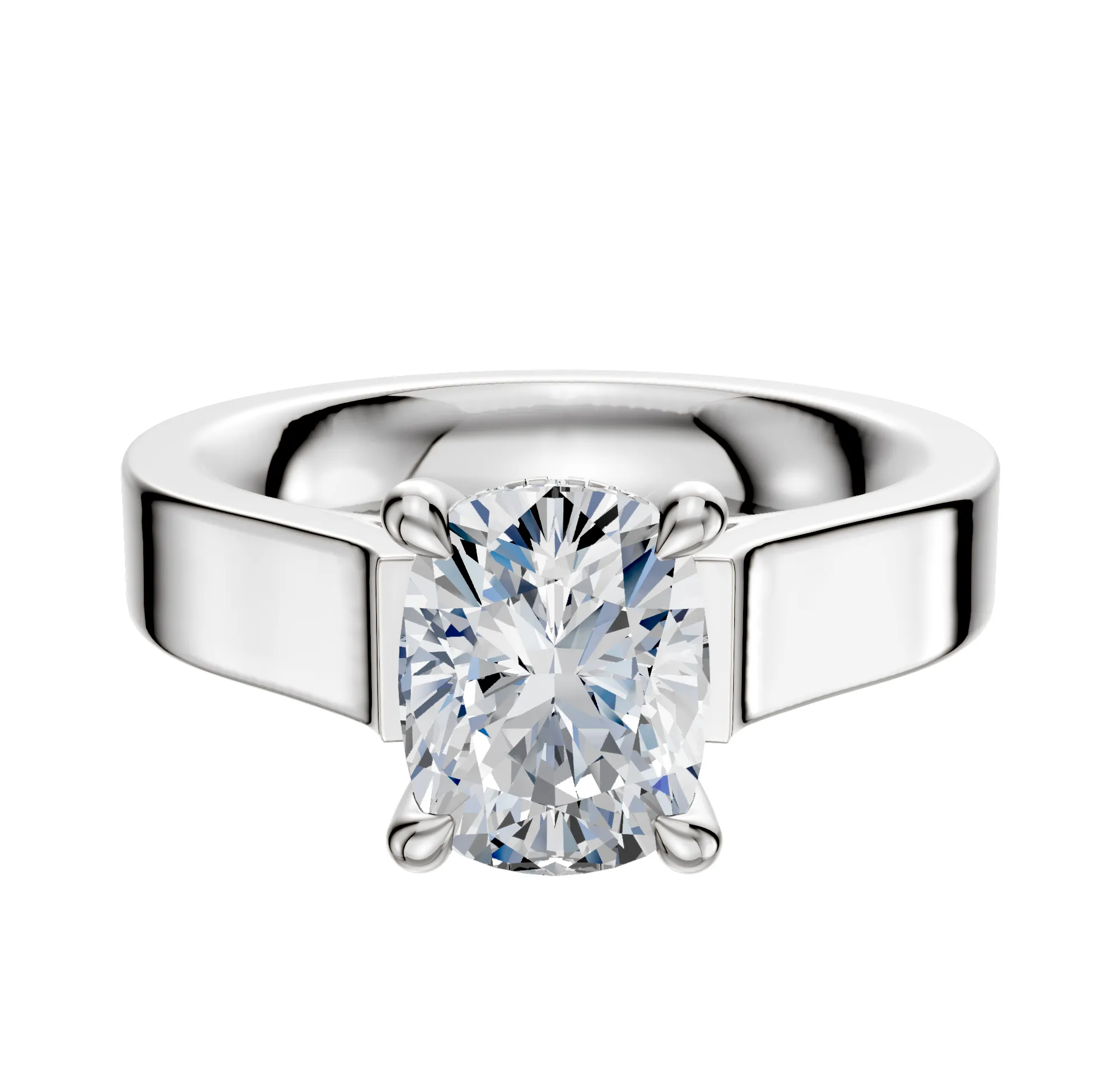 14K White Gold 4 Prong Hidden Halo Cathedral Flat 4.0mm Engagement Ring sold by Promise By Effy