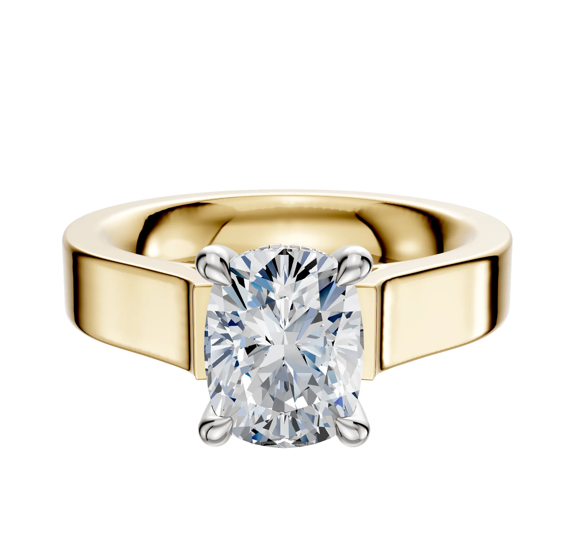 14K Two Tone 4 Prong Hidden Halo Cathedral Flat 4.0mm Engagement Ring sold by Promise By Effy
