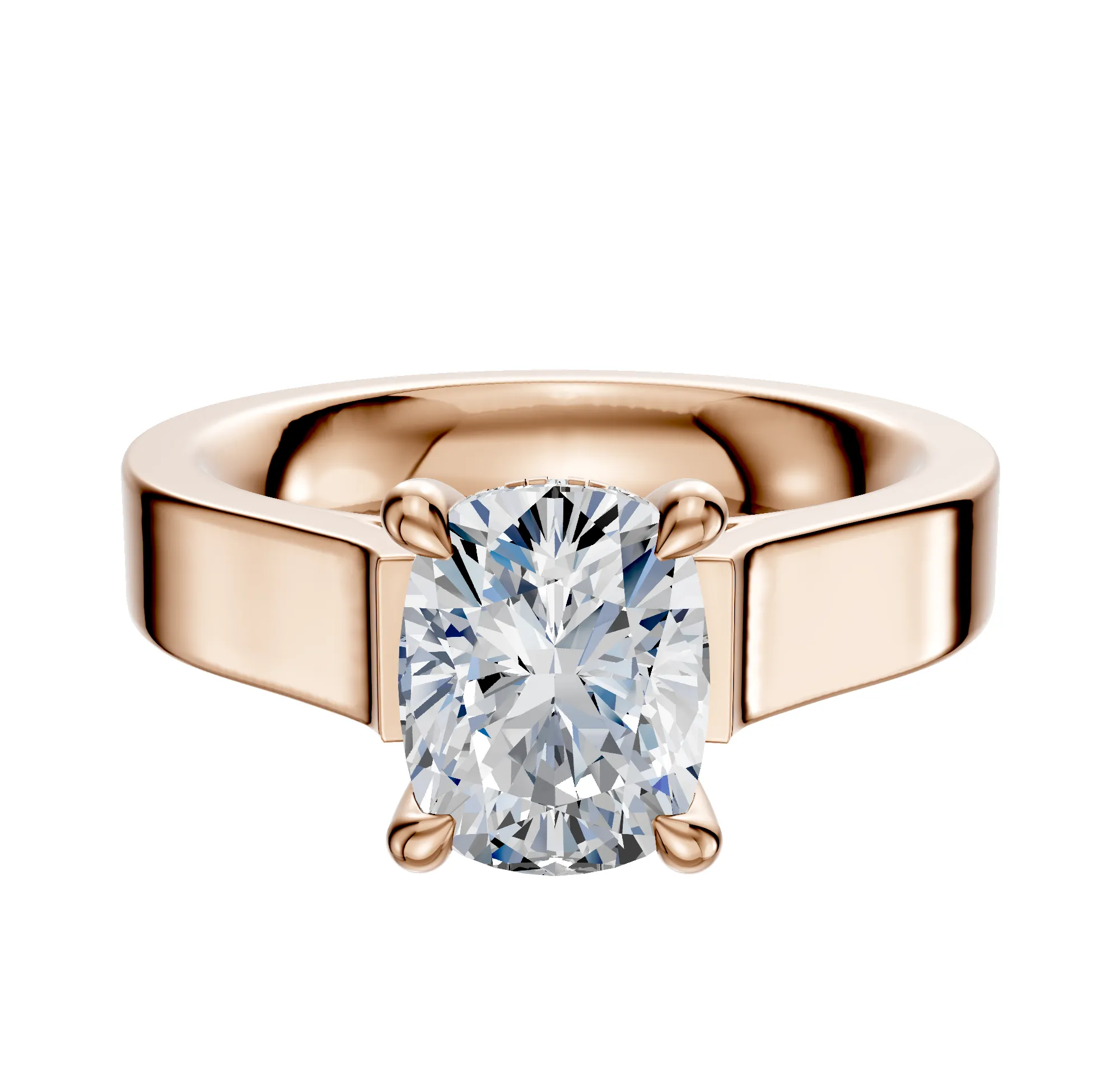 18K Rose Gold 4 Prong Hidden Halo Cathedral Flat 4.0mm Engagement Ring sold by Promise By Effy