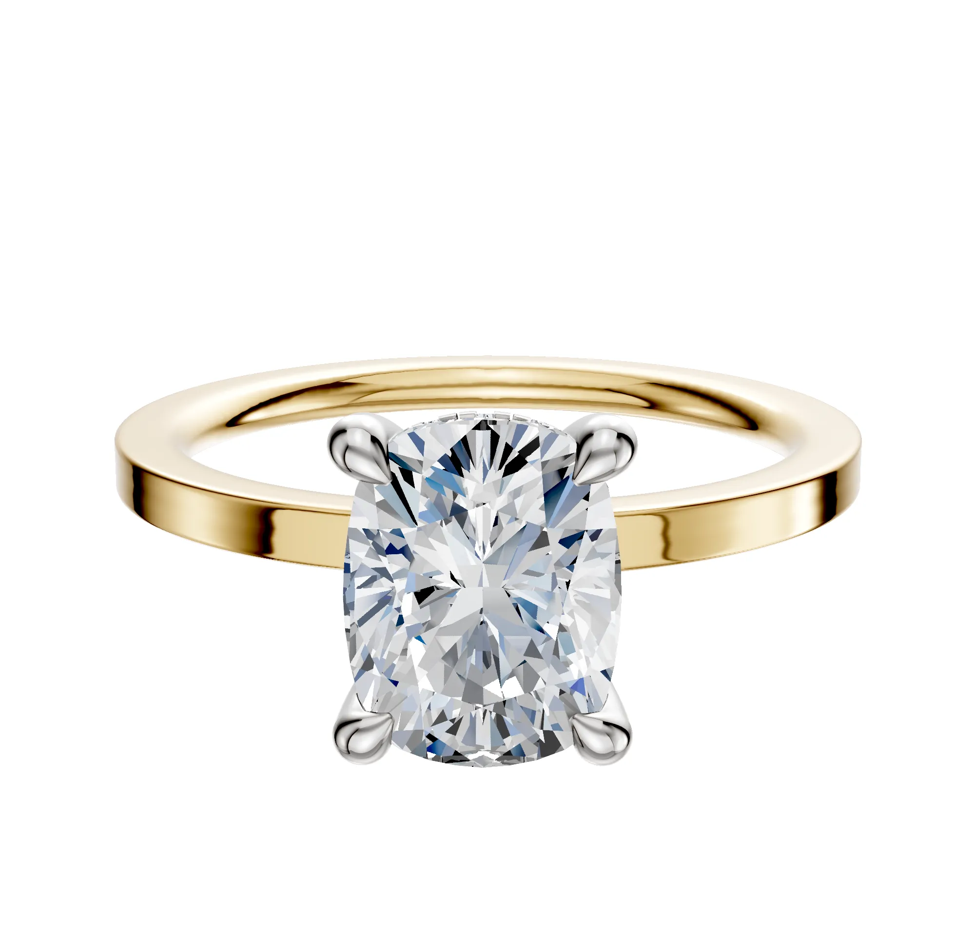 14K Two Tone 4 Prong Hidden Halo Classic Flat 1.5mm Engagement Ring sold by Promise By Effy