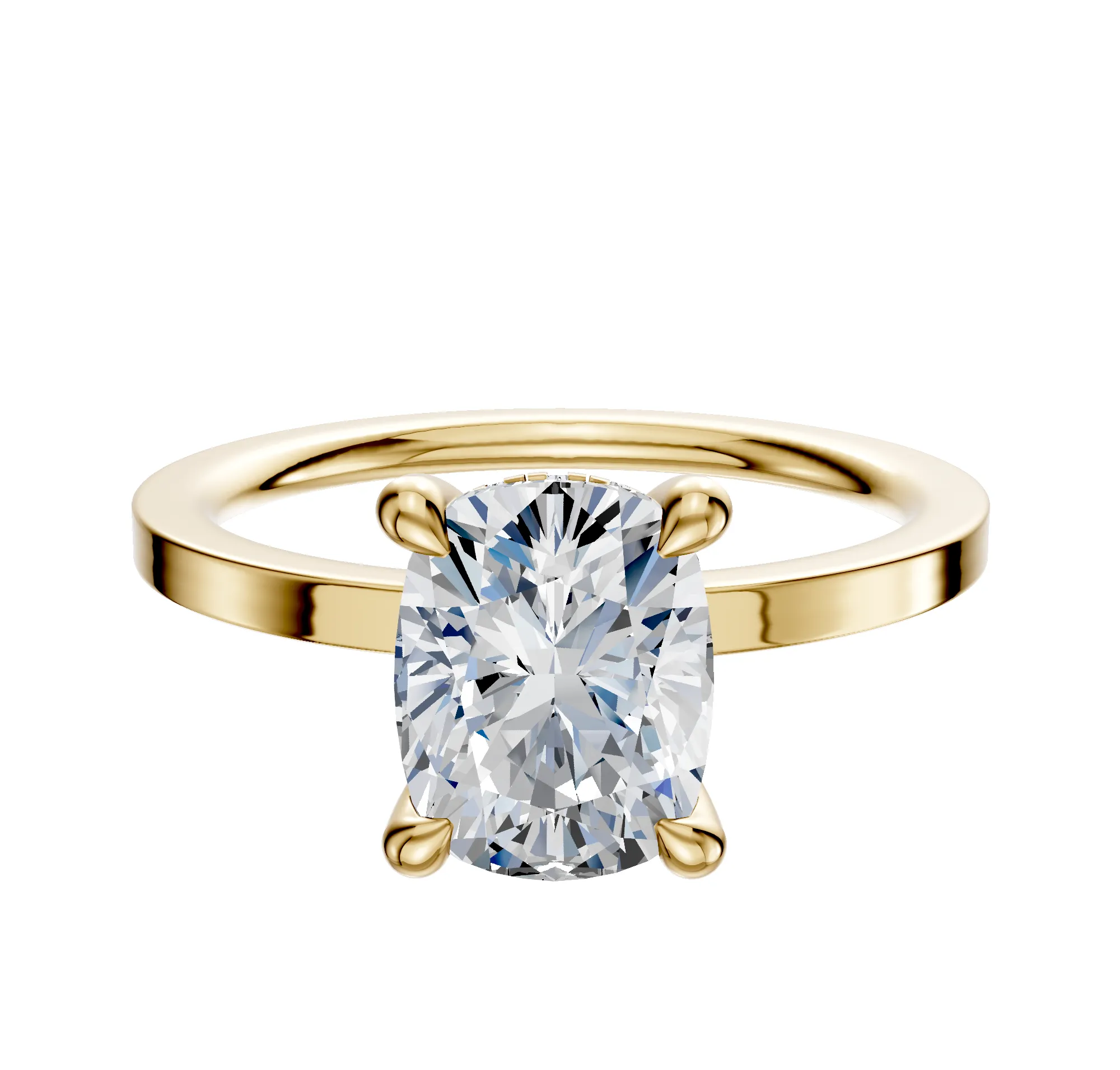 18K Yellow Gold 4 Prong Hidden Halo Classic Flat 1.5mm Engagement Ring sold by Promise By Effy