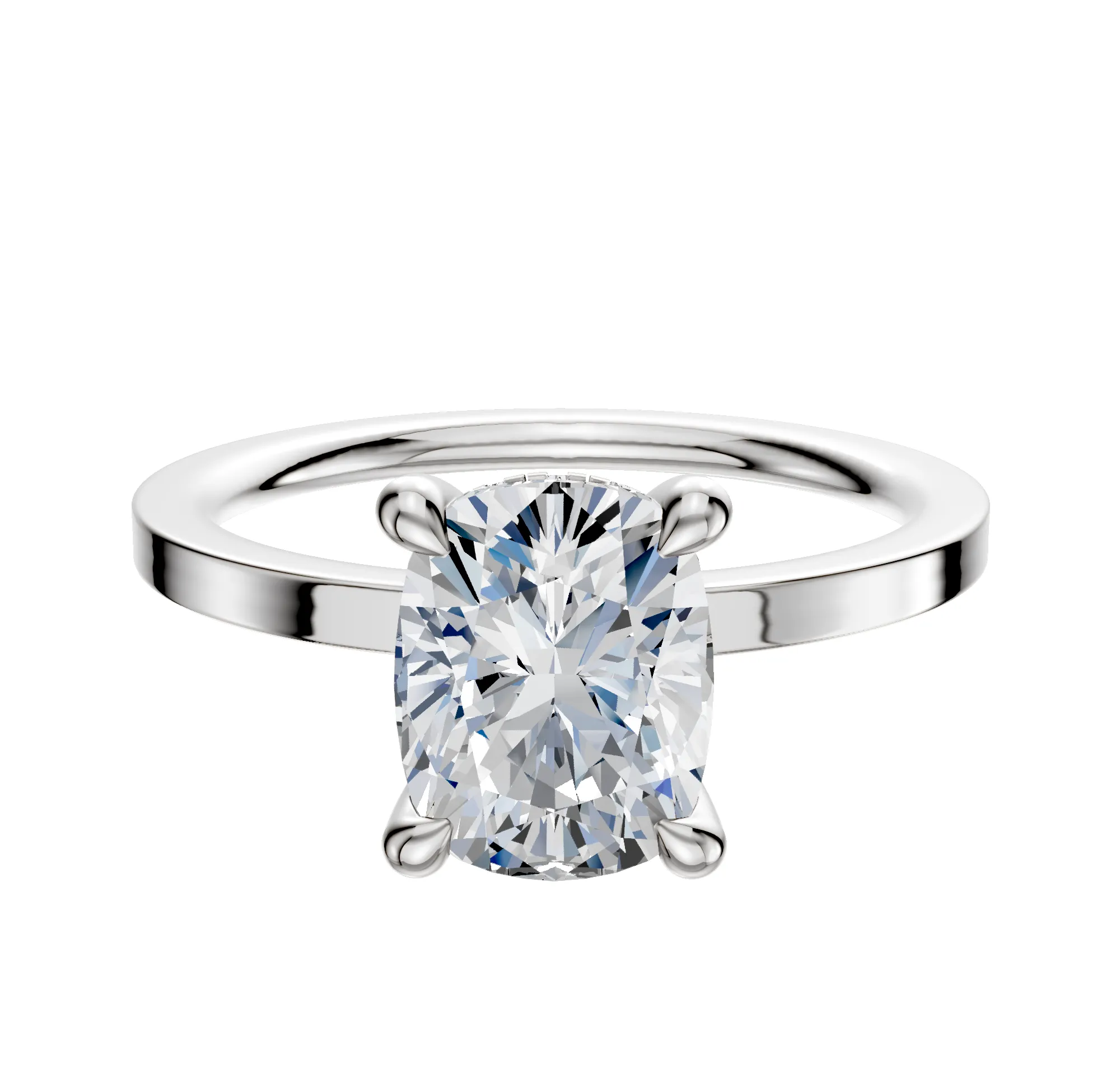 18K White Gold 4 Prong Hidden Halo Classic Flat 1.5mm Engagement Ring sold by Promise By Effy