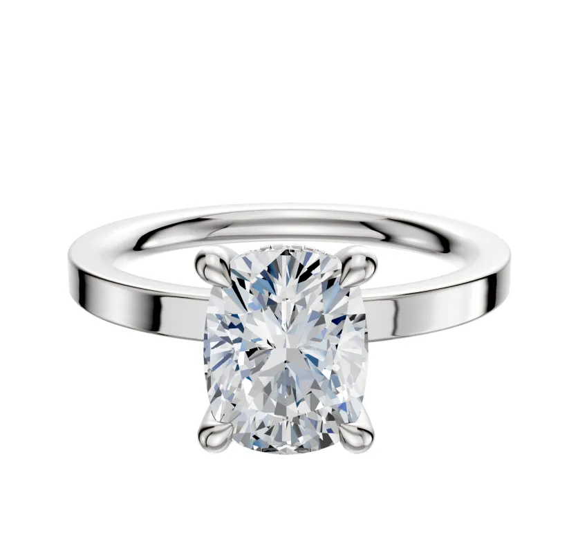 14K White Gold 4 Prong Hidden Halo Classic Flat 2.0mm Engagement Ring sold by Promise By Effy