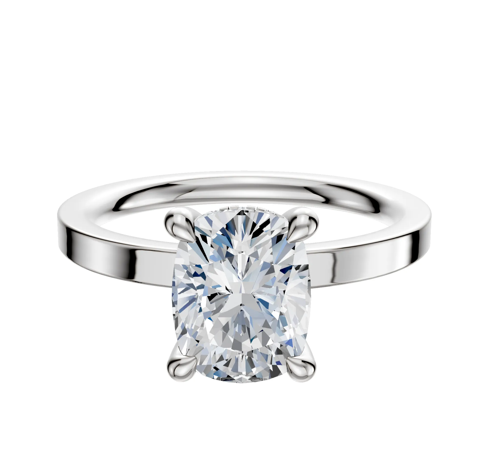 18K White Gold 4 Prong Hidden Halo Classic Flat 2.0mm Engagement Ring sold by Promise By Effy