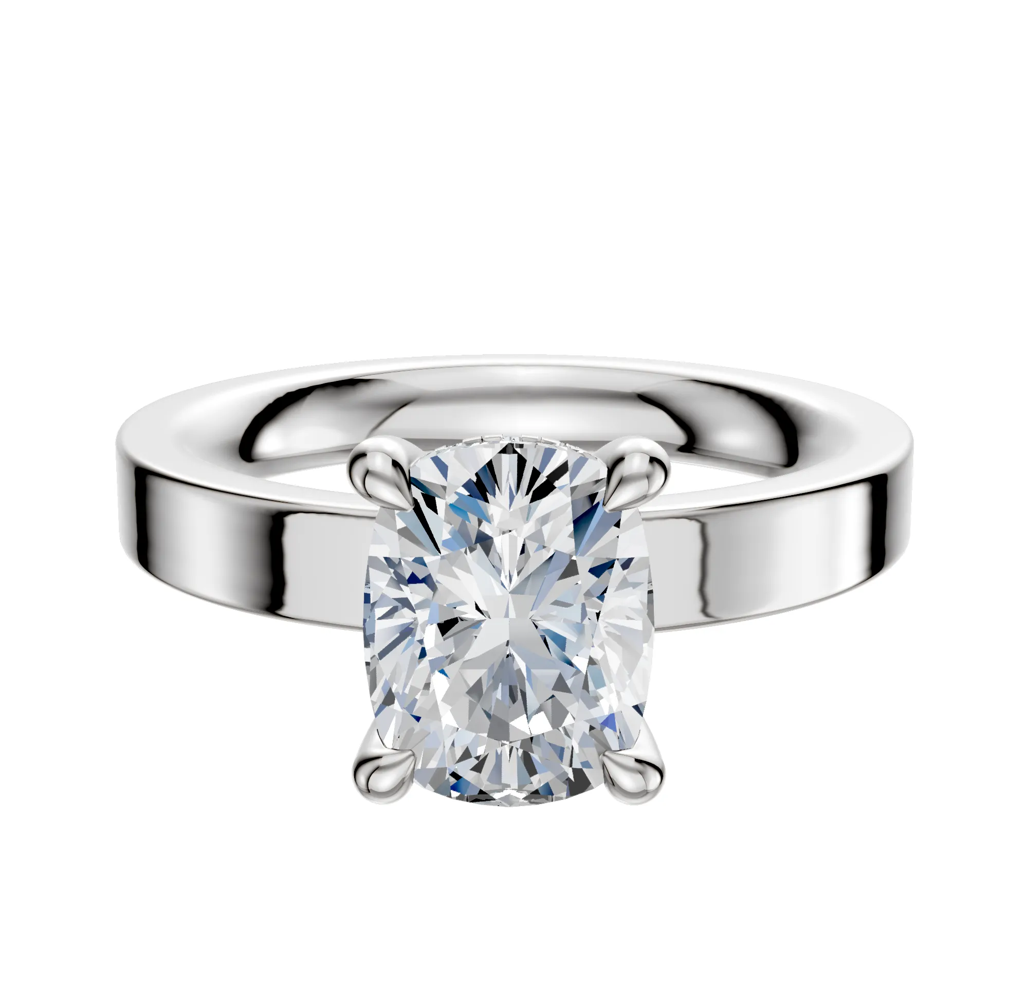 14K White Gold 4 Prong Hidden Halo Classic Flat 3.0mm Engagement Ring sold by Promise By Effy