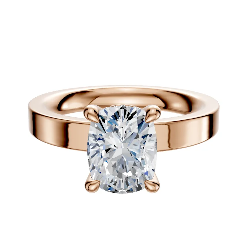 14K Rose Gold 4 Prong Hidden Halo Classic Flat 3.0mm Engagement Ring sold by Promise By Effy