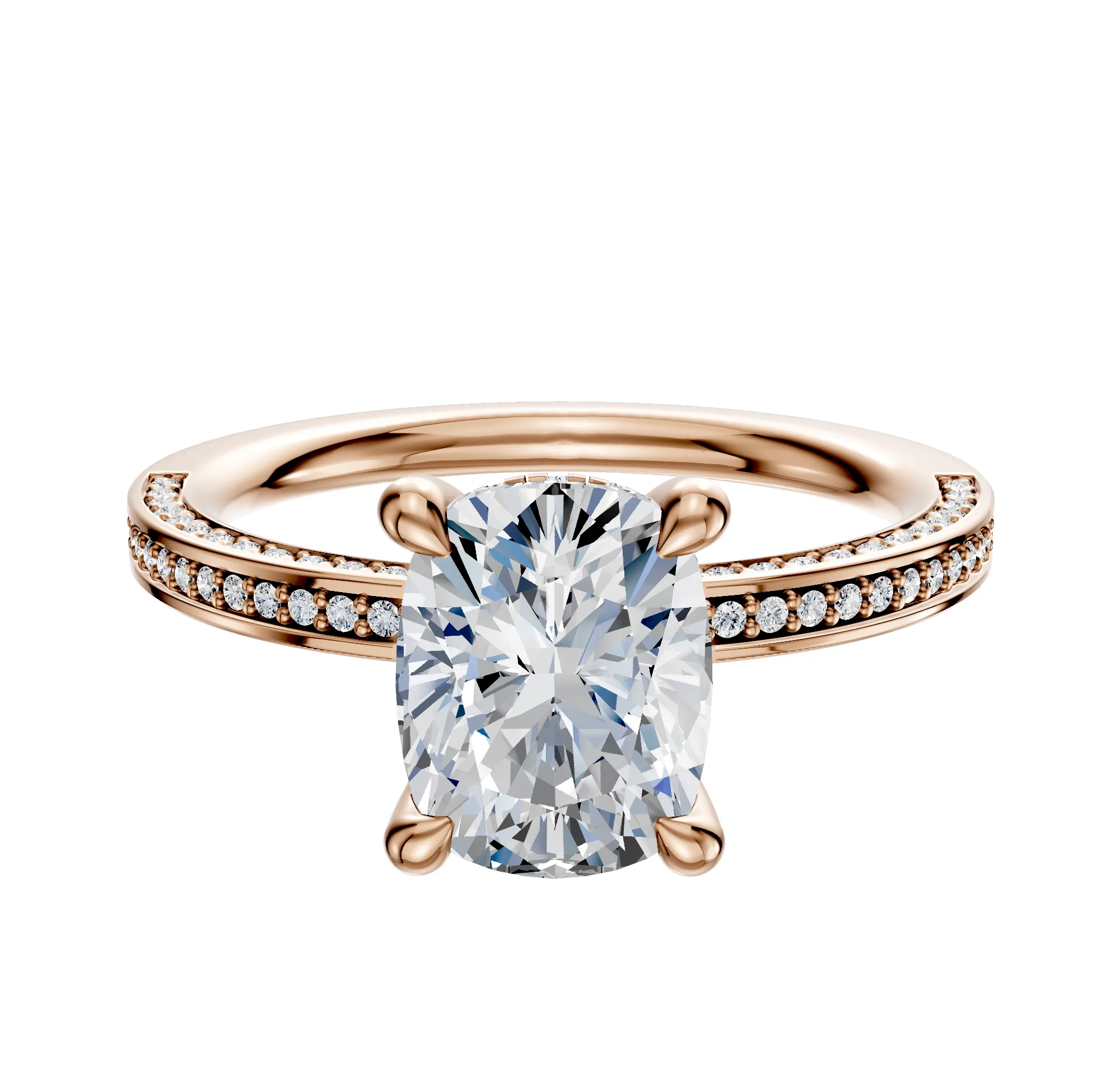 14K Rose Gold 4 Prong Hidden Halo Classic Flat 3-Row-Pave 2.0mm Engagement Ring sold by Promise By Effy