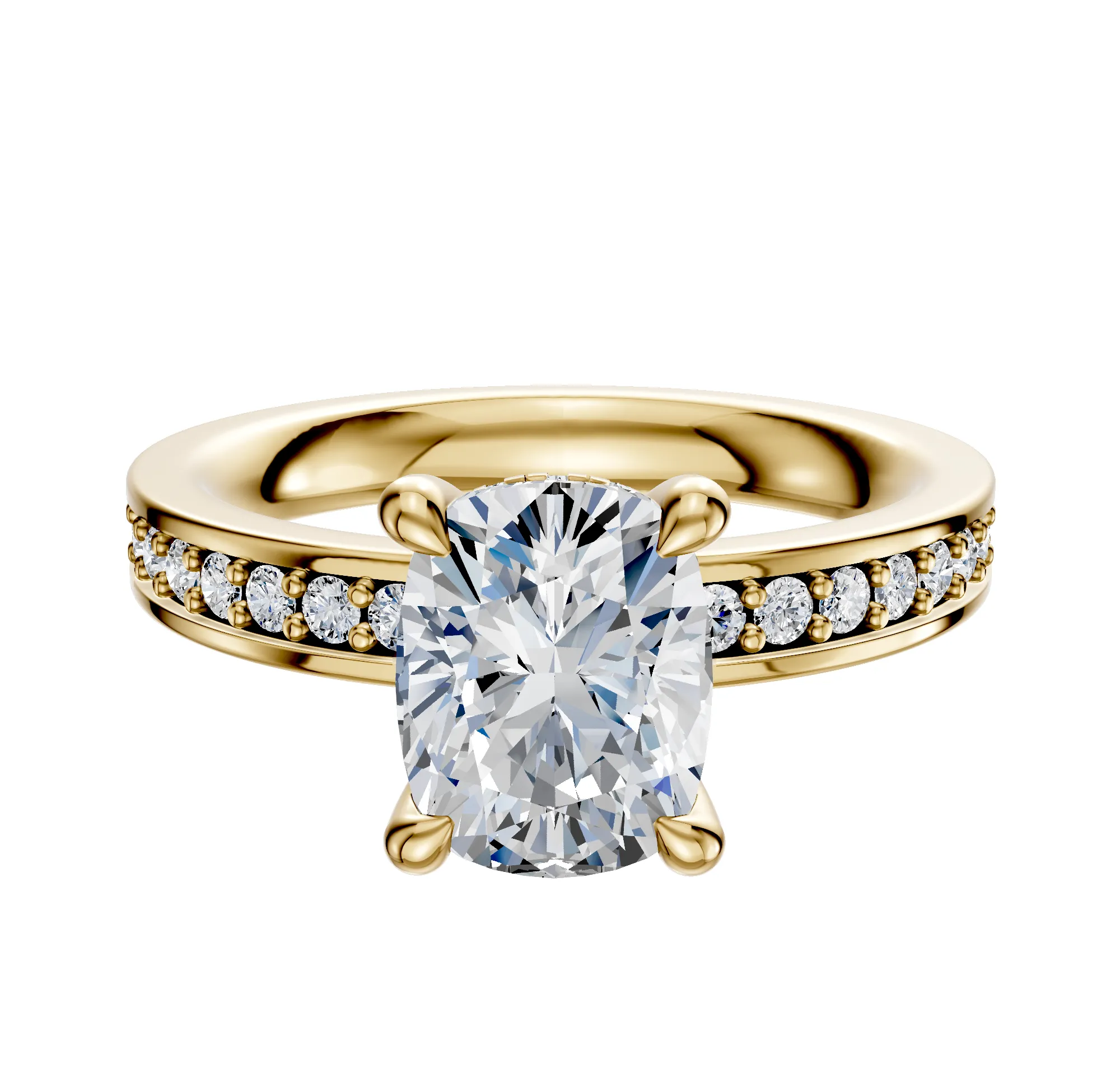 14K Yellow Gold 4 Prong Hidden Halo Classic Flat 1-Row-Pave 2.5mm Engagement Ring sold by Promise By Effy