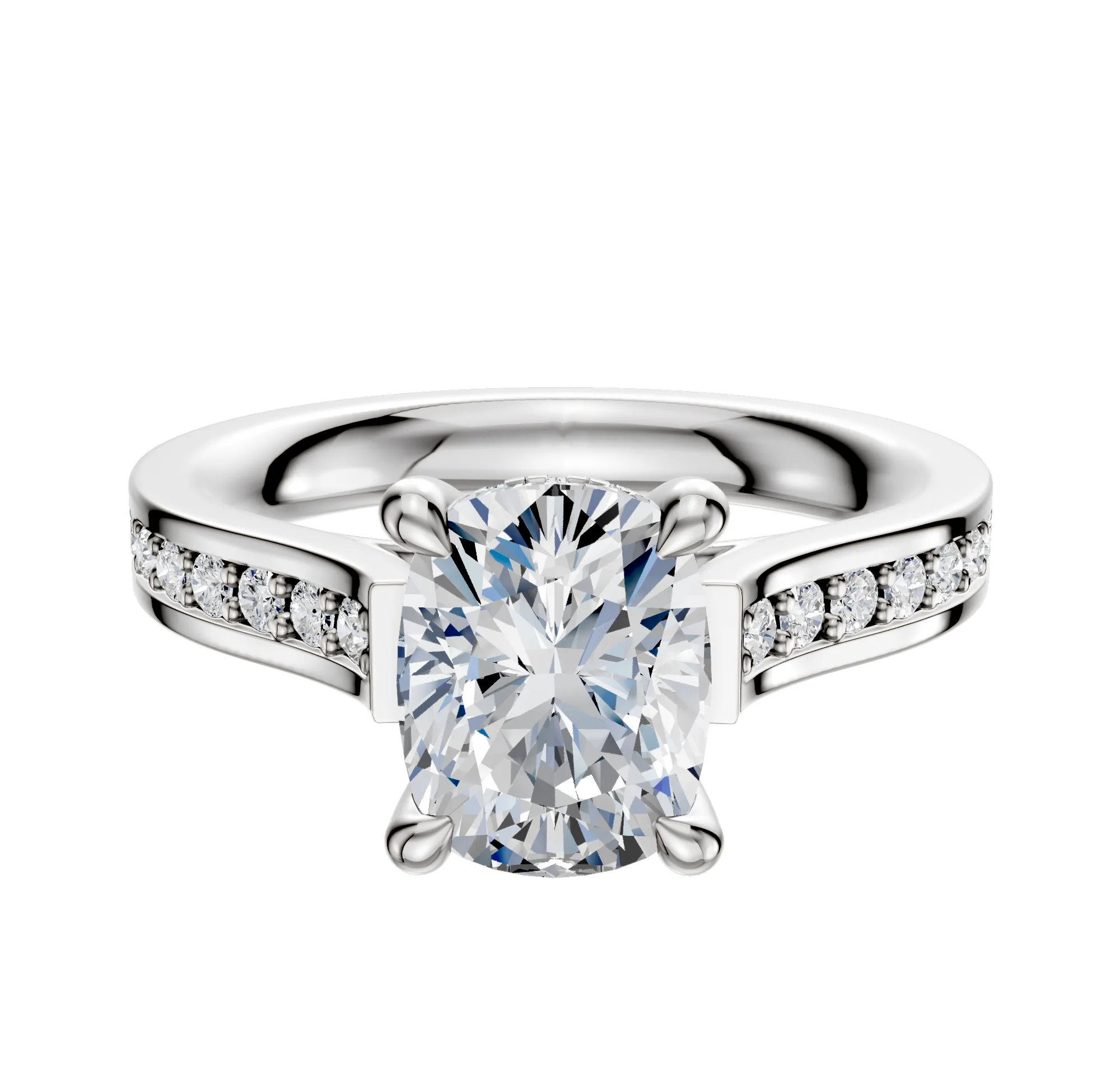 Platinum 4 Prong Hidden Halo Cathedral Flat 1-Row-Pave 2.5mm Engagement Ring sold by Promise By Effy