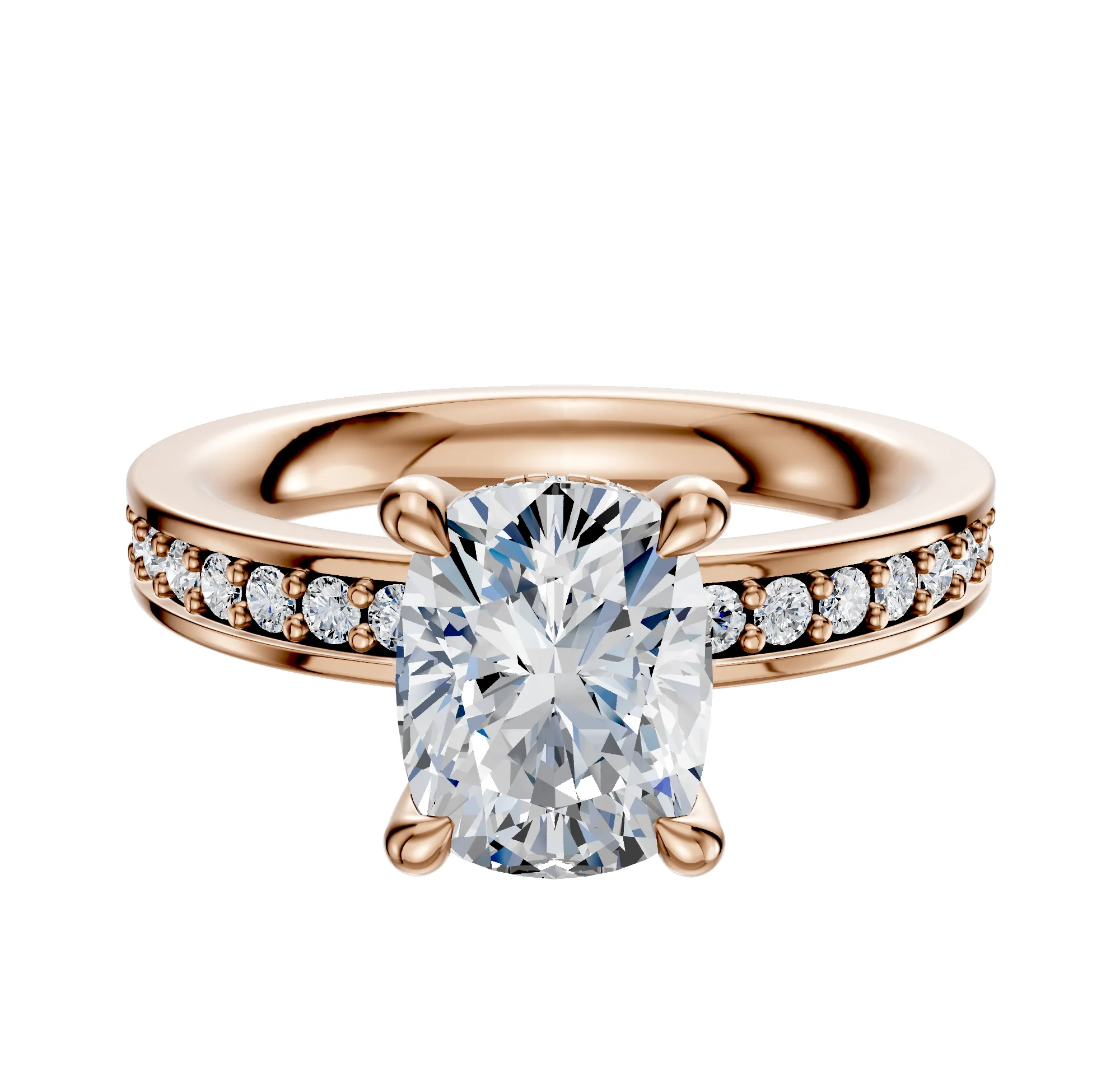 18K Rose Gold 4 Prong Hidden Halo Classic Flat 1-Row-Pave 2.5mm Engagement Ring sold by Promise By Effy