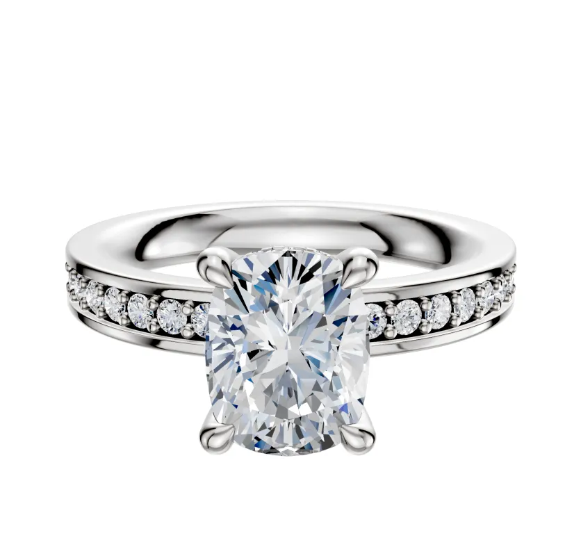 Platinum 4 Prong Hidden Halo Classic Flat 1-Row-Pave 2.5mm Engagement Ring sold by Promise By Effy