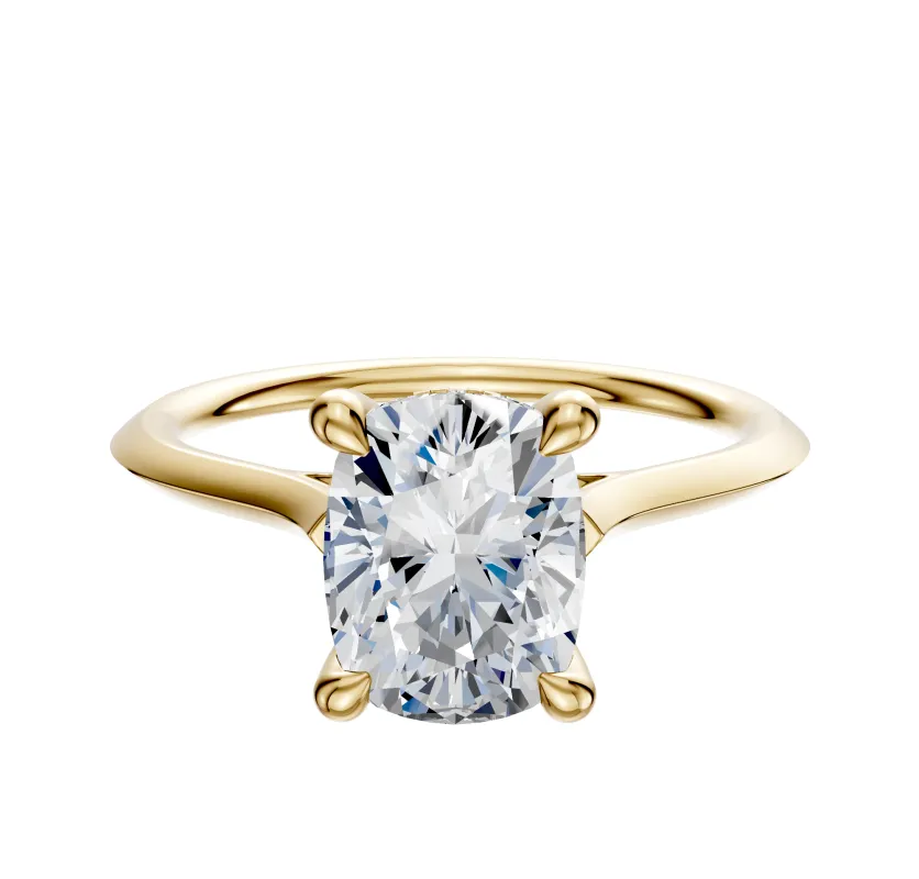 14K Yellow Gold 4 Prong Hidden Halo Cathedral Knife Edge 1.5mm Engagement Ring sold by Promise By Effy