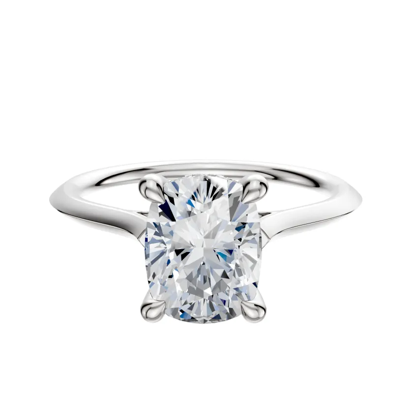 14K White Gold 4 Prong Hidden Halo Cathedral Knife Edge 1.5mm Engagement Ring sold by Promise By Effy