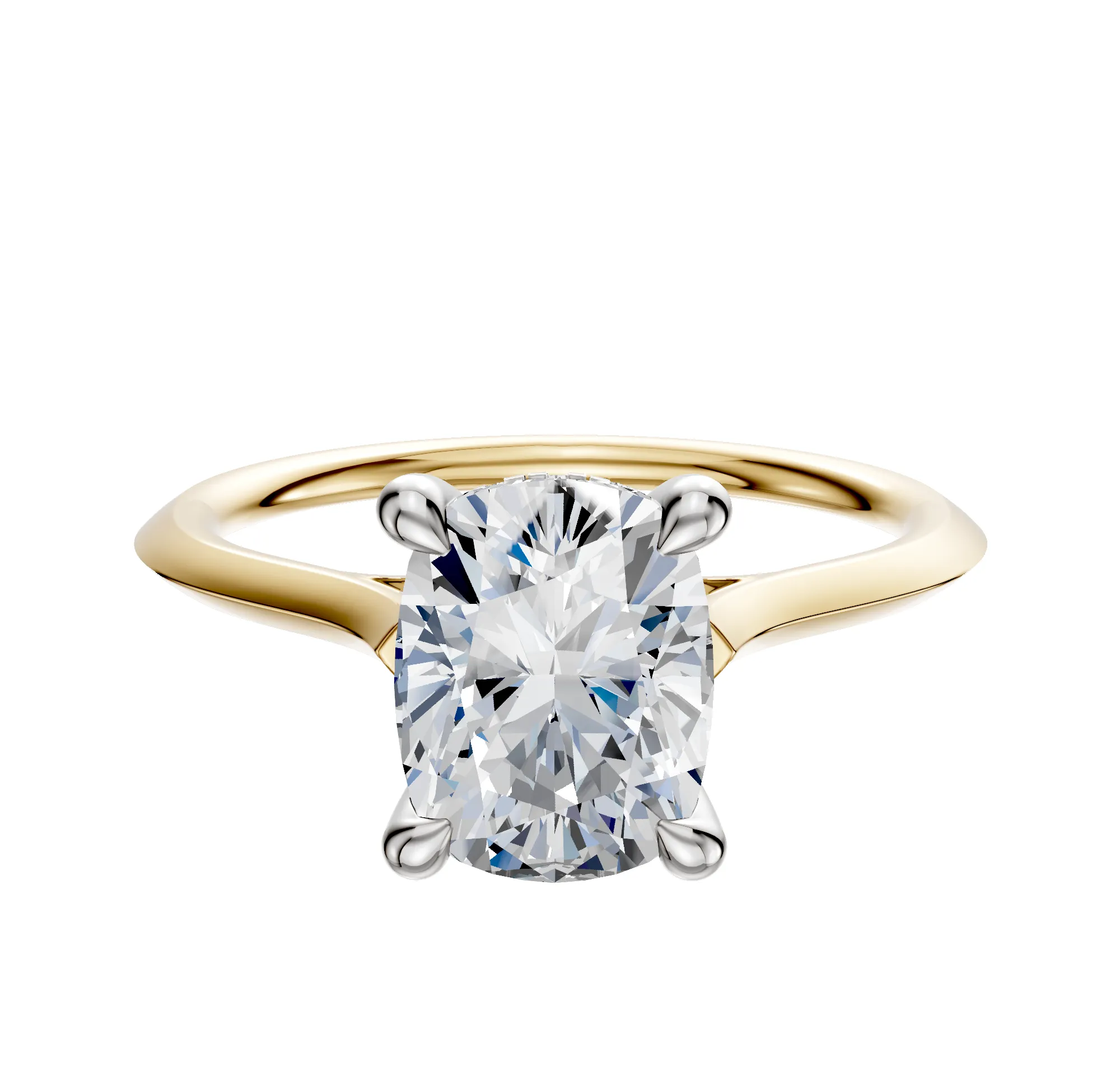 18K Two Tone 4 Prong Hidden Halo Cathedral Knife Edge 1.5mm Engagement Ring sold by Promise By Effy