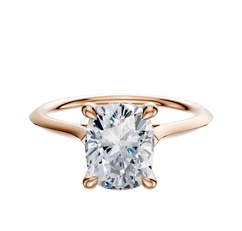 18K Rose Gold 4 Prong Hidden Halo Cathedral Knife Edge 1.5mm Engagement Ring sold by Promise By Effy