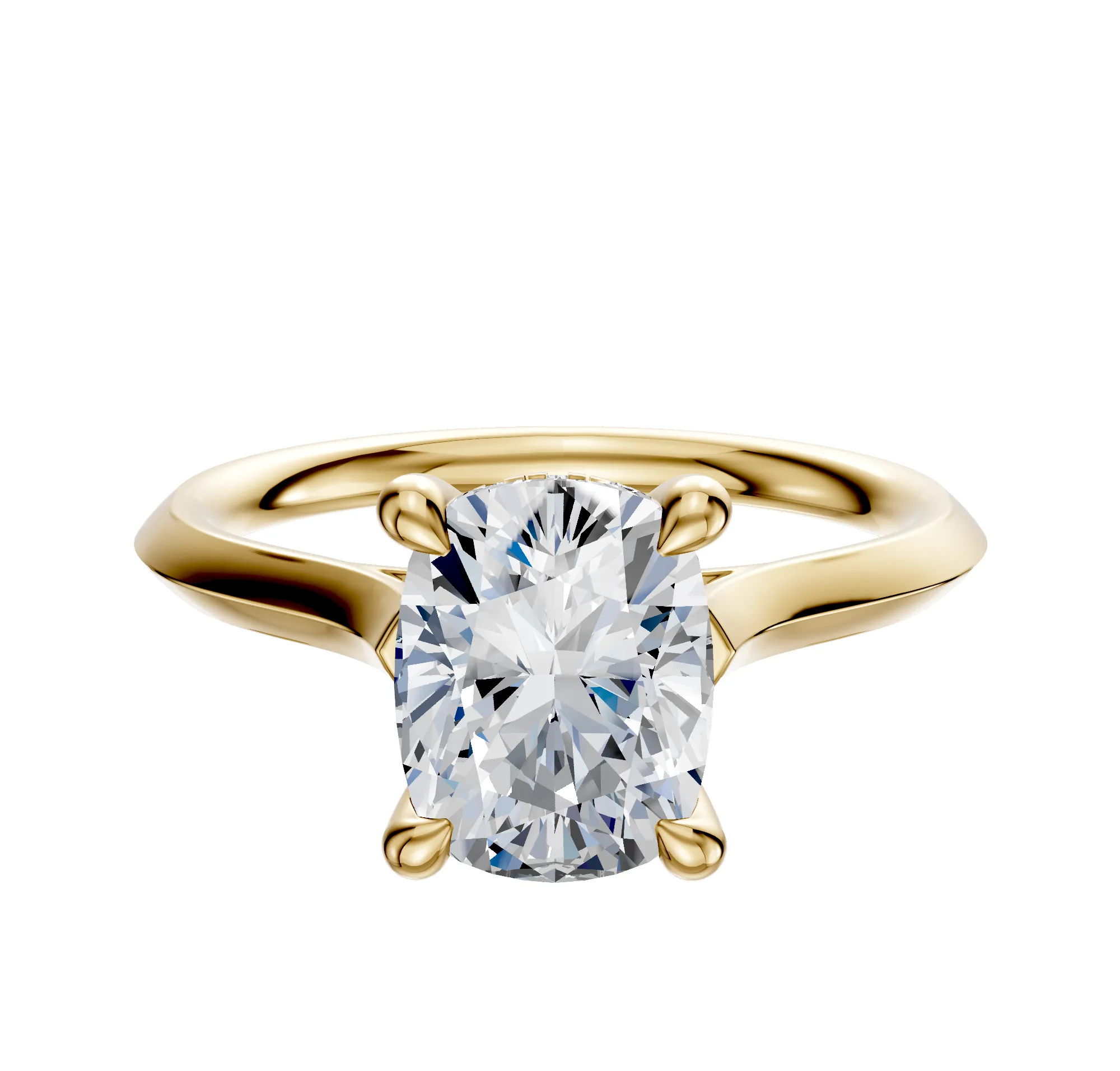 14K Yellow Gold 4 Prong Hidden Halo Cathedral Knife Edge 2.0mm Engagement Ring sold by Promise By Effy